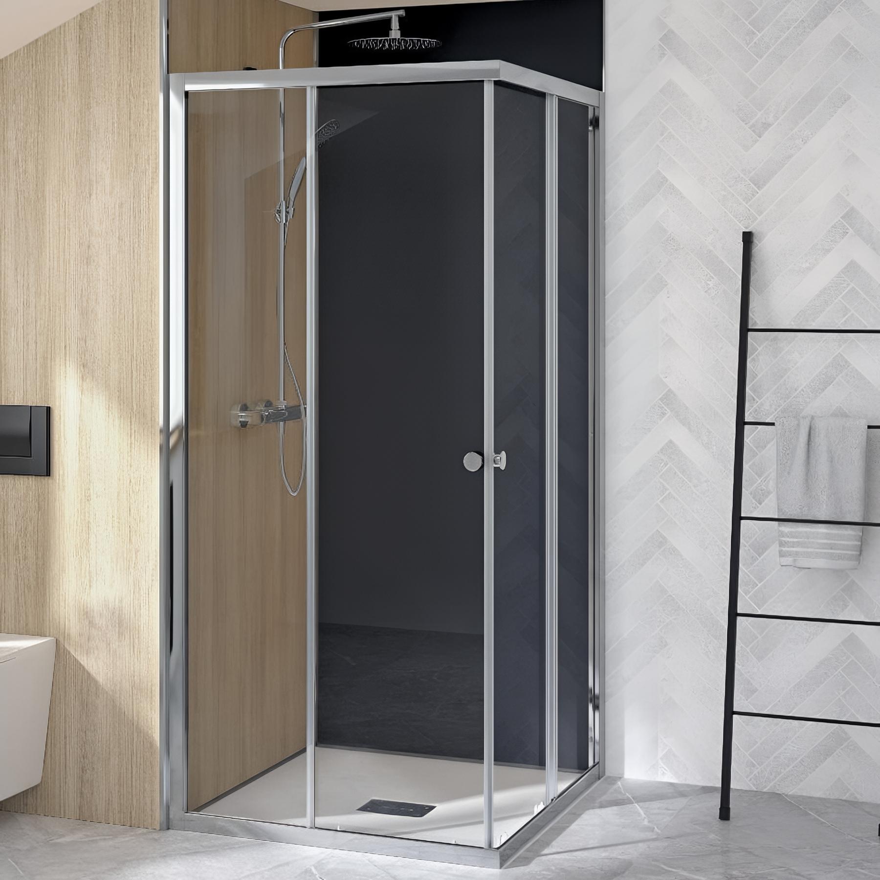 Porte de douche supra c sans seuil verre transparent 140 cm fixe gauche profilé blanc