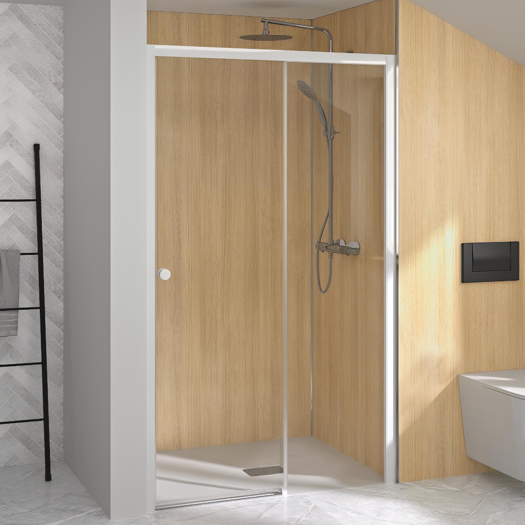 Porte de douche supra c sans seuil verre transparent 120 cm fixe droite profilé blanc