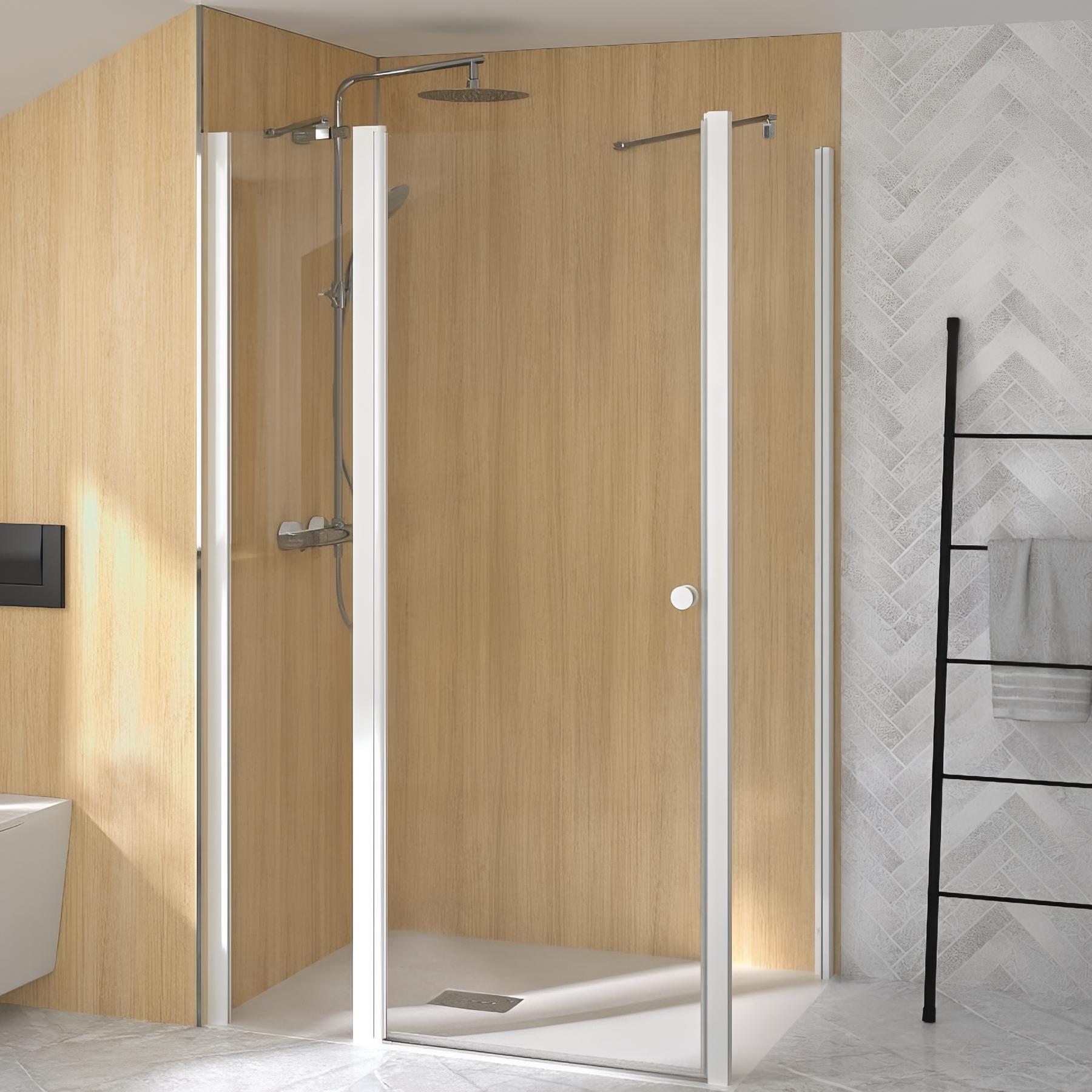 Porte de douche supra p sans seuil verre transparent 120 cm en angle profilé blanc