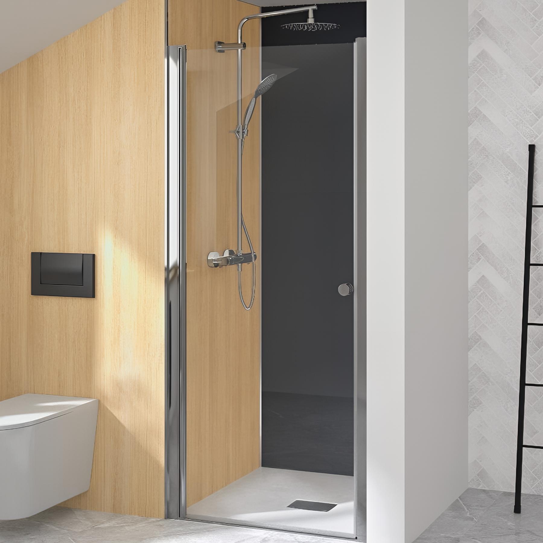 Porte de douche supra p sans seuil verre transparent 100 cm en niche profilé chromé