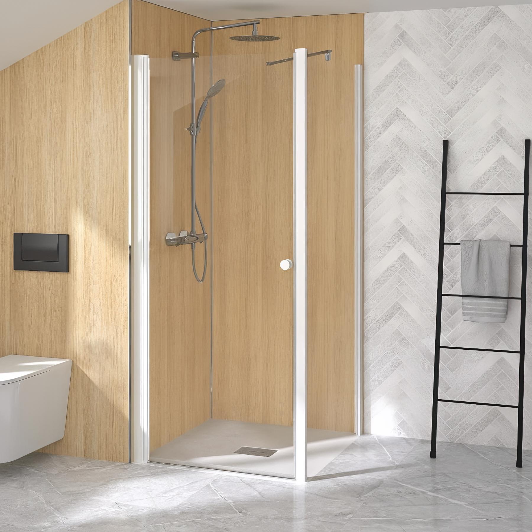 Porte de douche supra p sans seuil verre transparent 100 cm en angle profilé blanc