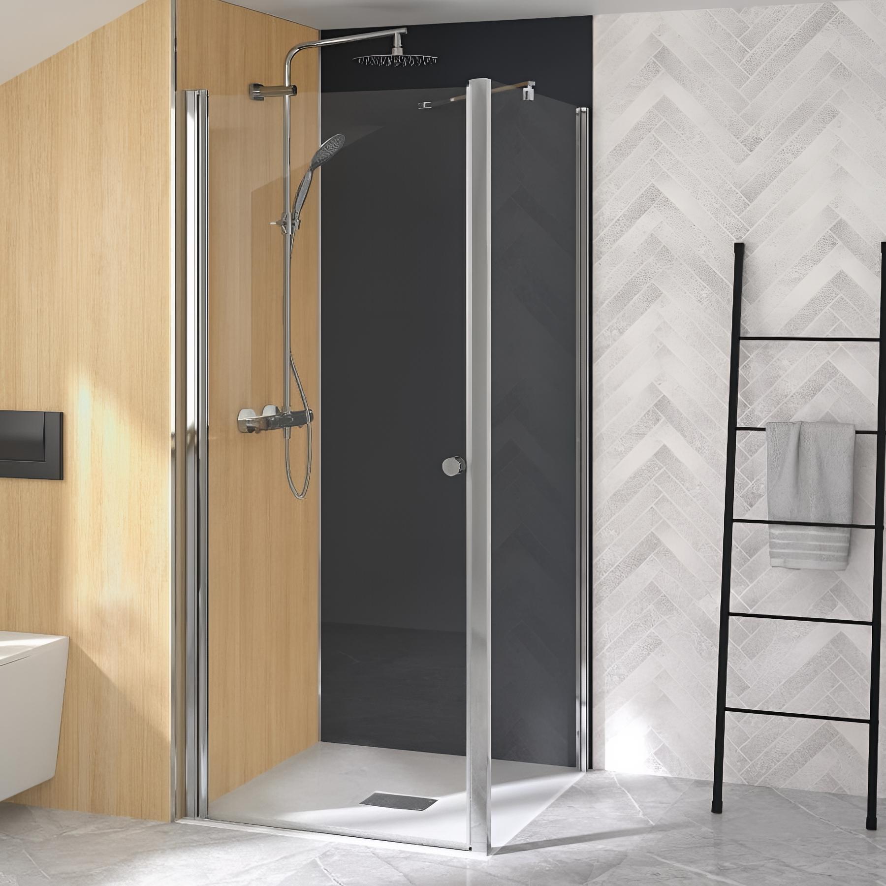 Porte de douche supra p sans seuil verre transparent 100 cm en angle profilé chromé