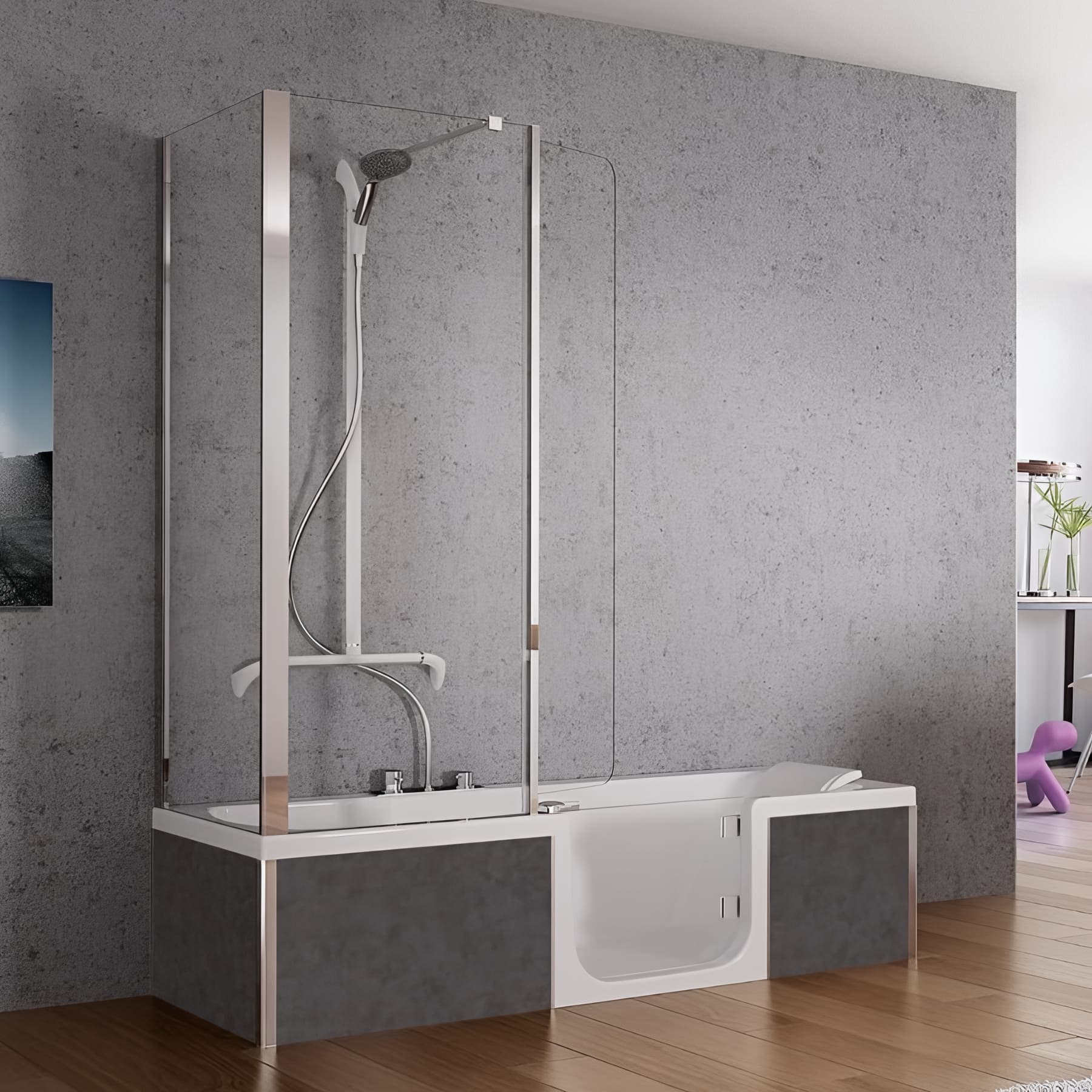 Baignoire à porte PMR DUO sans accessoires 160x75 espace douche à droite tête bain à gauche