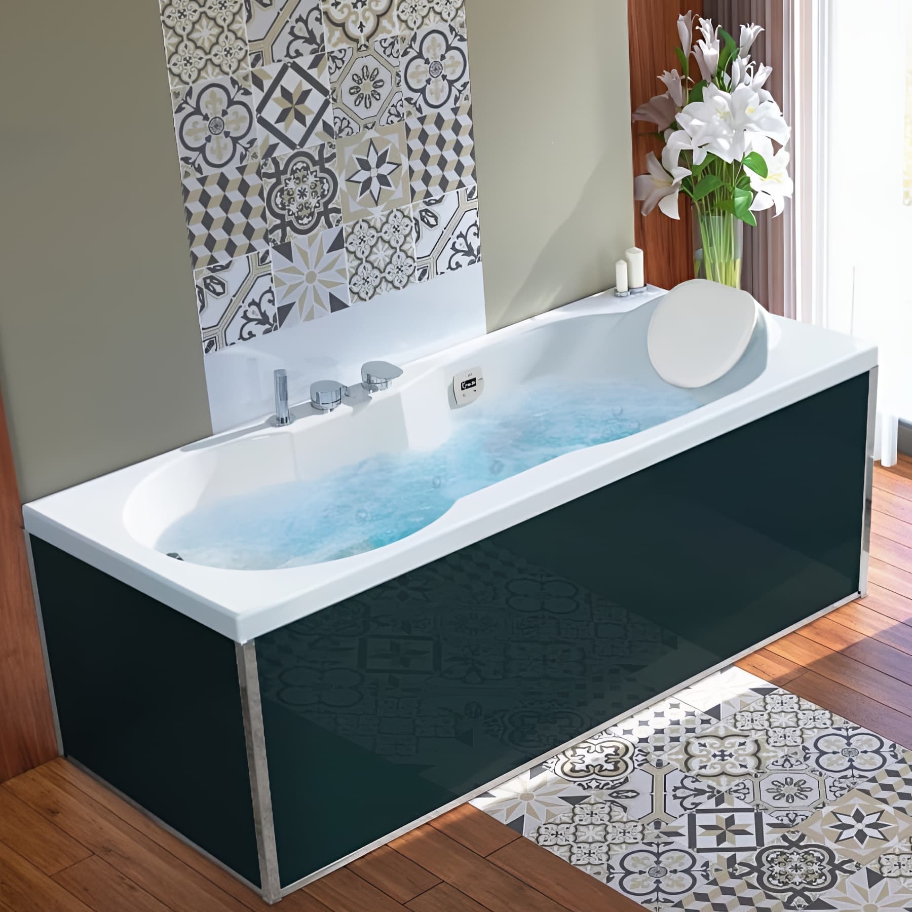 Tablier de baignoire en verre noir 70 compatible avec toutes les baignoires KINEDO rectangulaires sauf modèles STAR et SAMBA