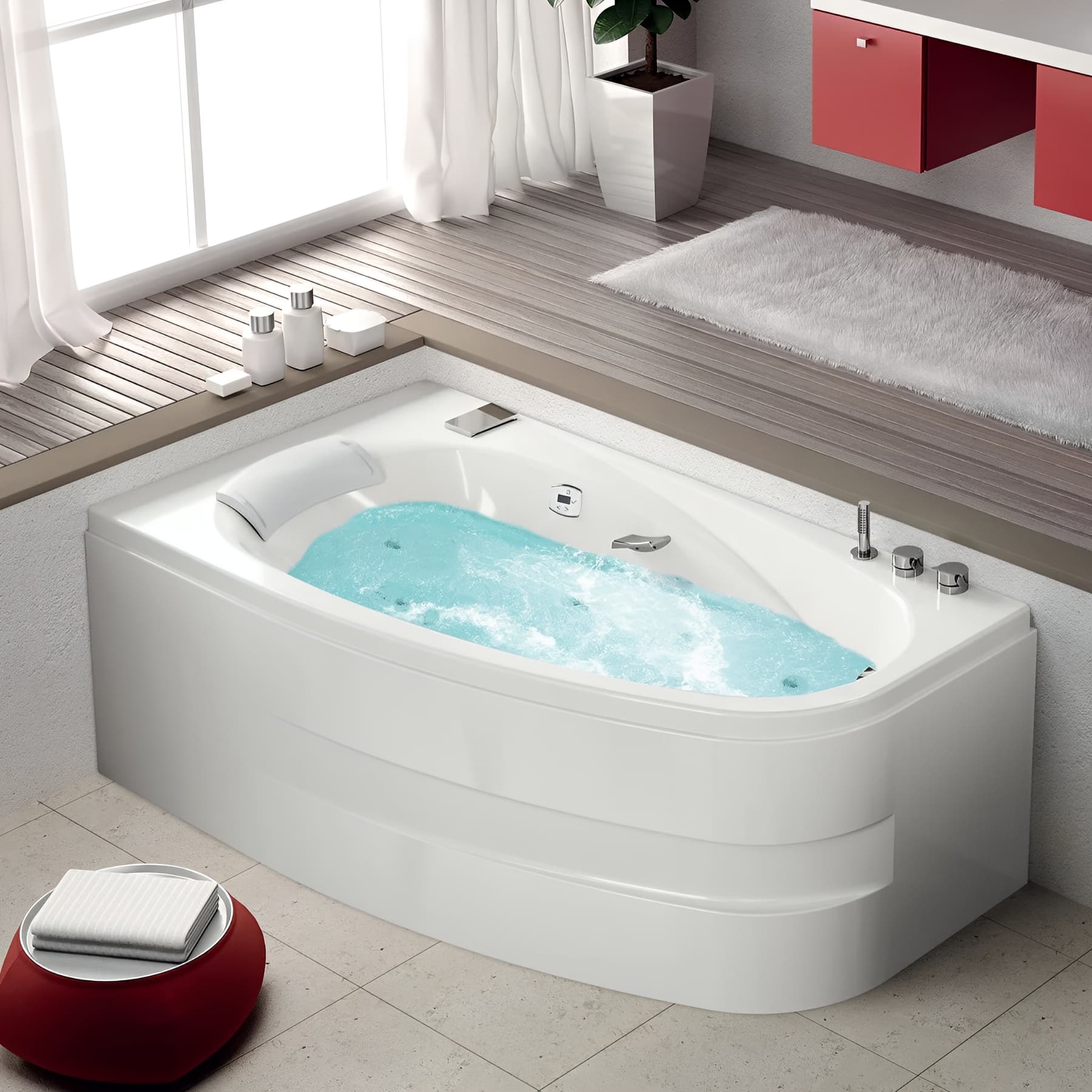 Baignoire balneo d'angle milonga sensation air pool 170x90 cm, tête à droite