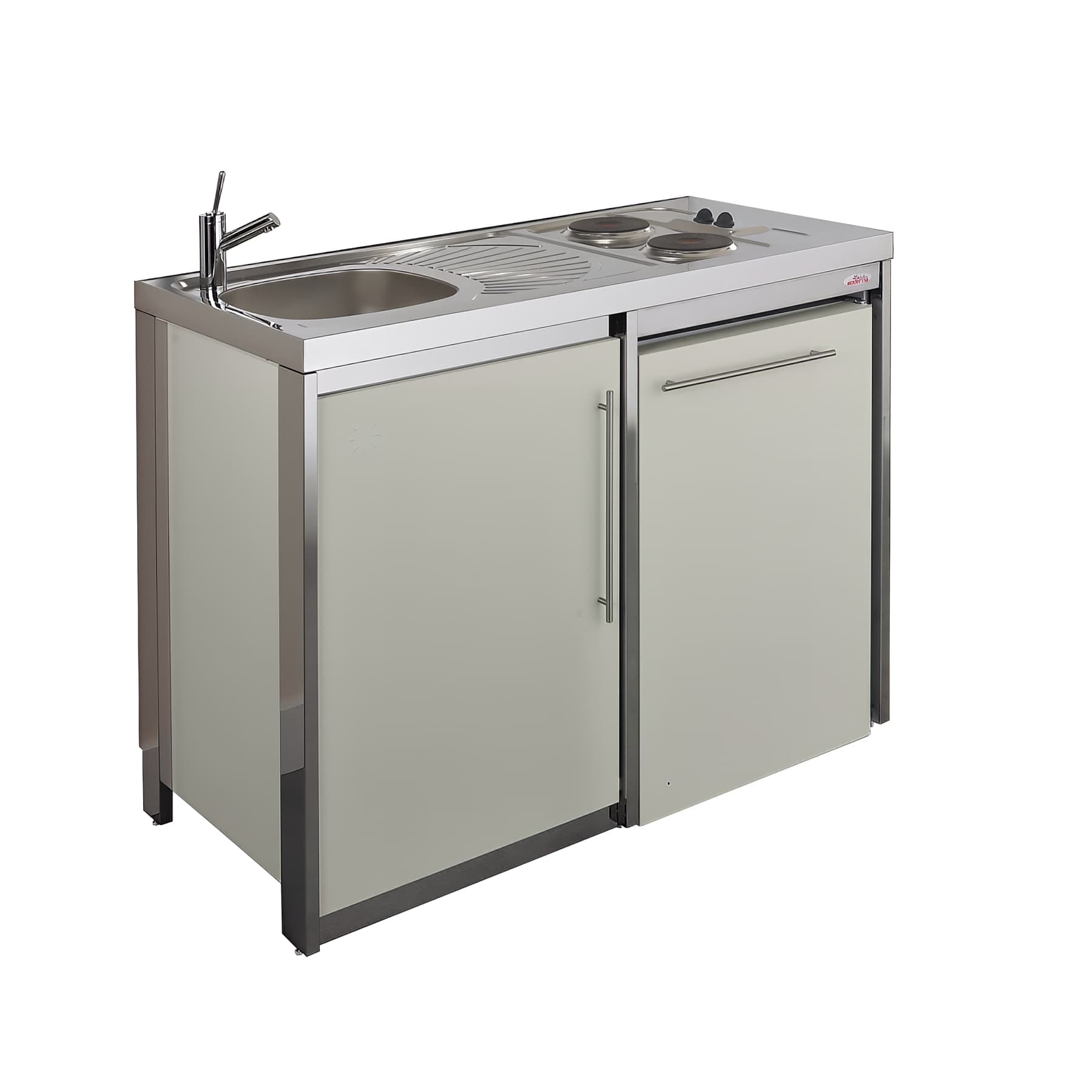 Meuble bas Métalline GRIS SOIE 1 porte + 1 niche réfrig., L1200xP600xH870mm