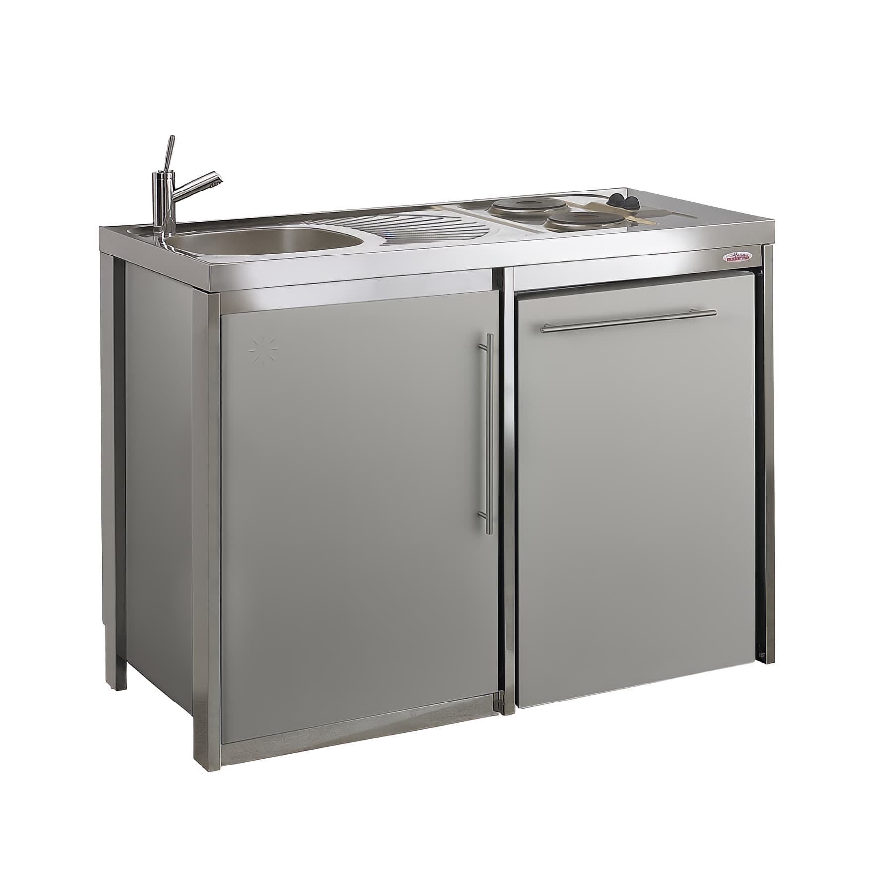 Meuble bas Métalline GRIS ALU 1 porte + 1 niche réfrig., L1200xP600xH870mm