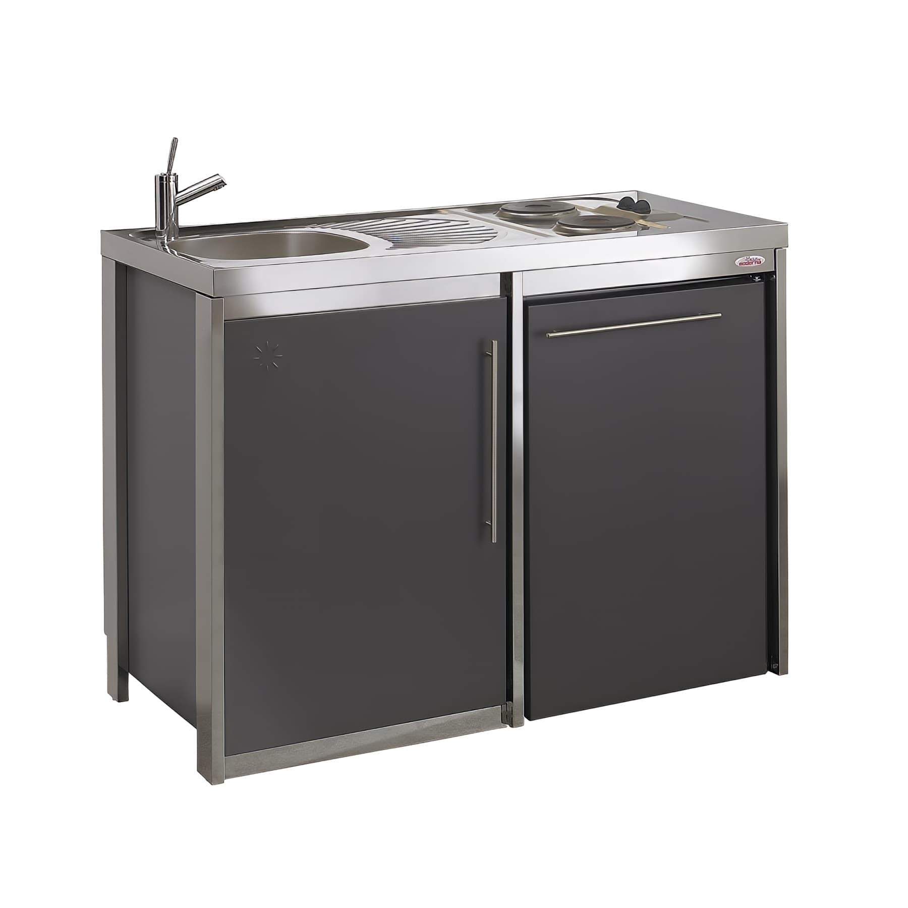 Meuble bas Métalline ANTHRACITE 1 porte + 1 niche réfrig., L1200xP600xH870mm
