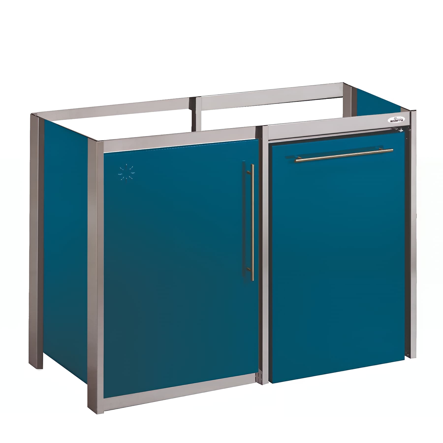 Meuble bas Métalline BLEU 1 porte + 1 niche réfrig., L1200xP600xH870mm