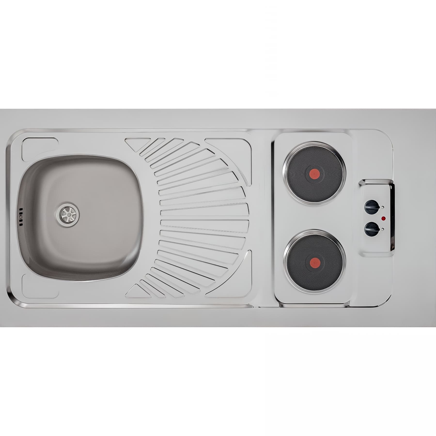 Evier cuisinette CPAE inox F17, 1 bac + 2 plaques électriques, L120 cm+vidage