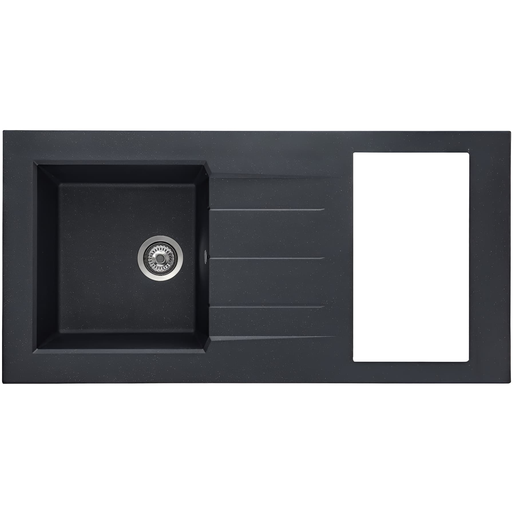 Evier cuisinette ONTARIO résine SMC noir pailleté, 1 bac+découpe, L120cm+vidage