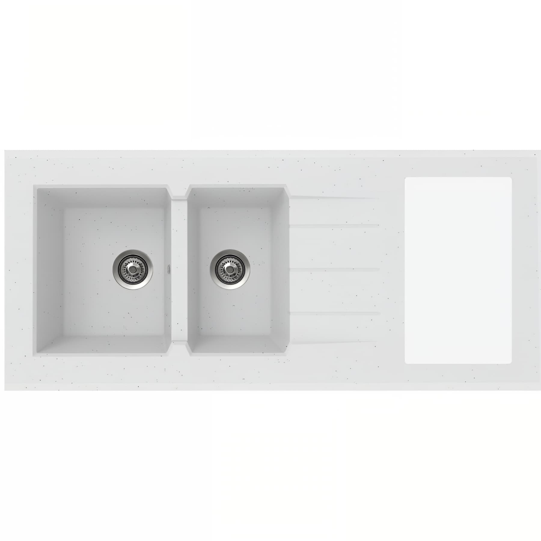Evier cuisinette ONTARIO, SMC blanc moucheté, 2 bacs+découpe, L140cm+vidage