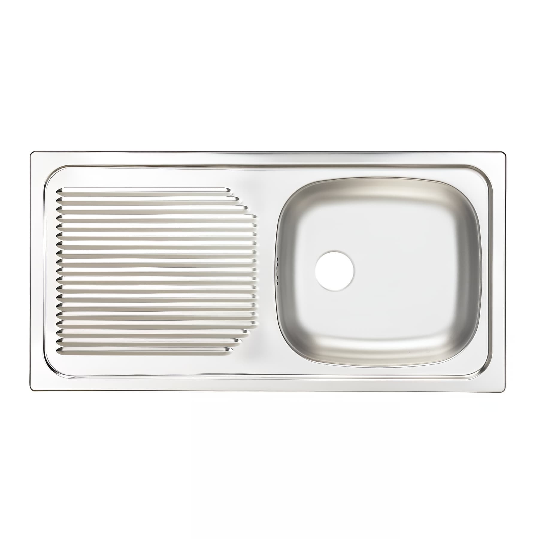 Evier à encastrer inox 18/10 toilé, ECO 1 cuve, 1 égouttoir, L86cm, nu