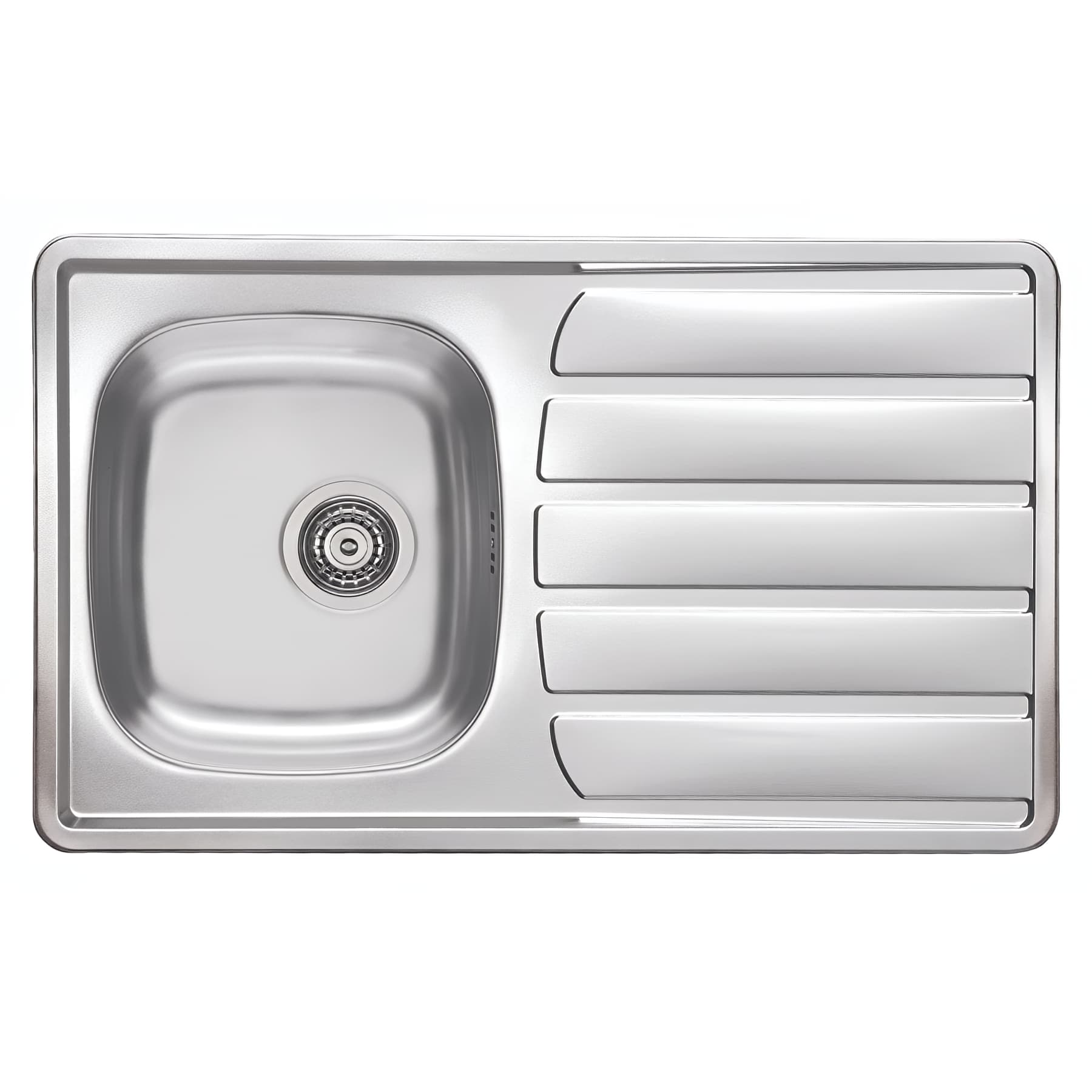 Evier à encastrer inox 18/10 toilé, ZOOM 1 cuve, 1 égouttoir, L86cm, vidage manuel