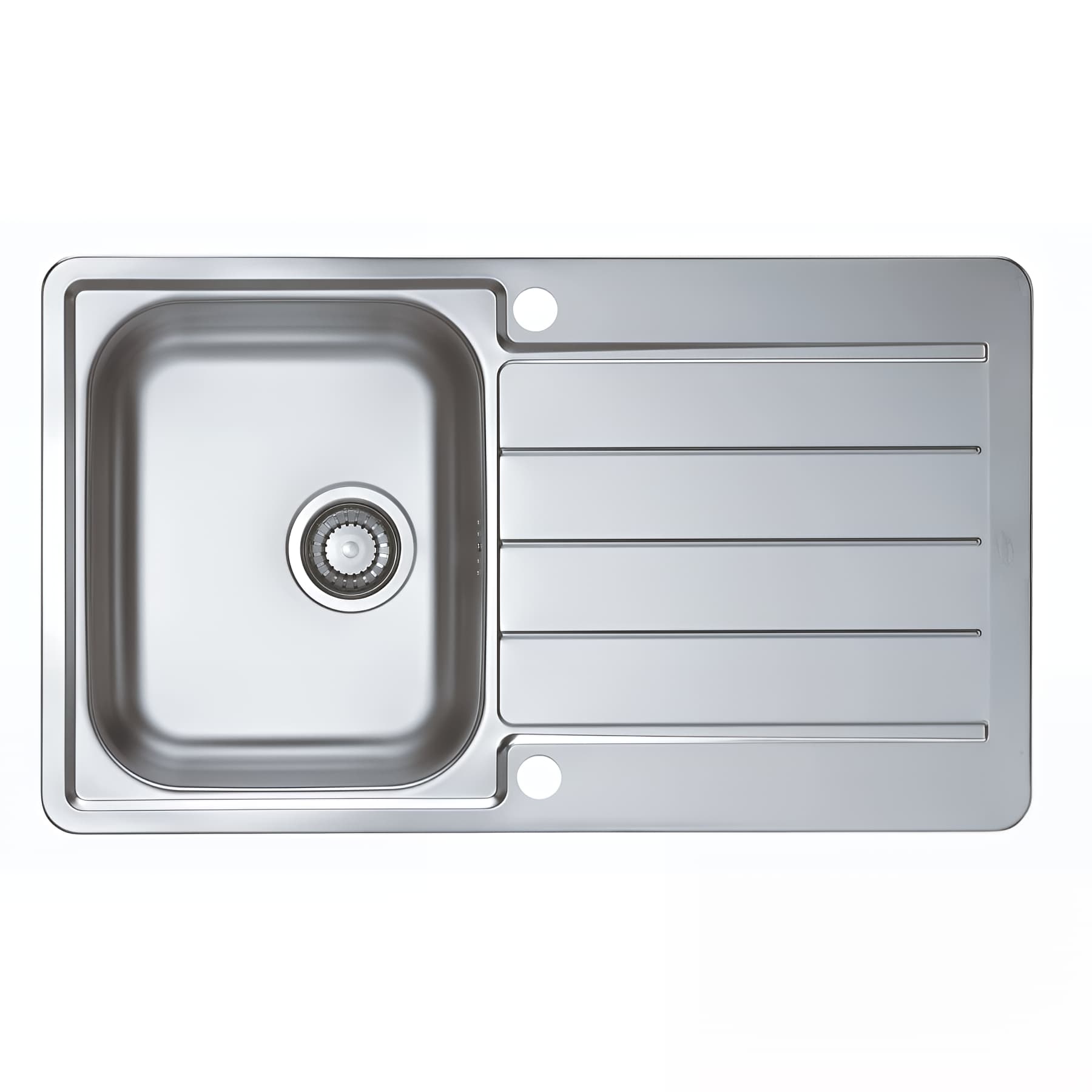 Evier à encastrer inox 18/10 toilé, LINE 1 cuve, 1 égouttoir,, L86cm, vidage auto