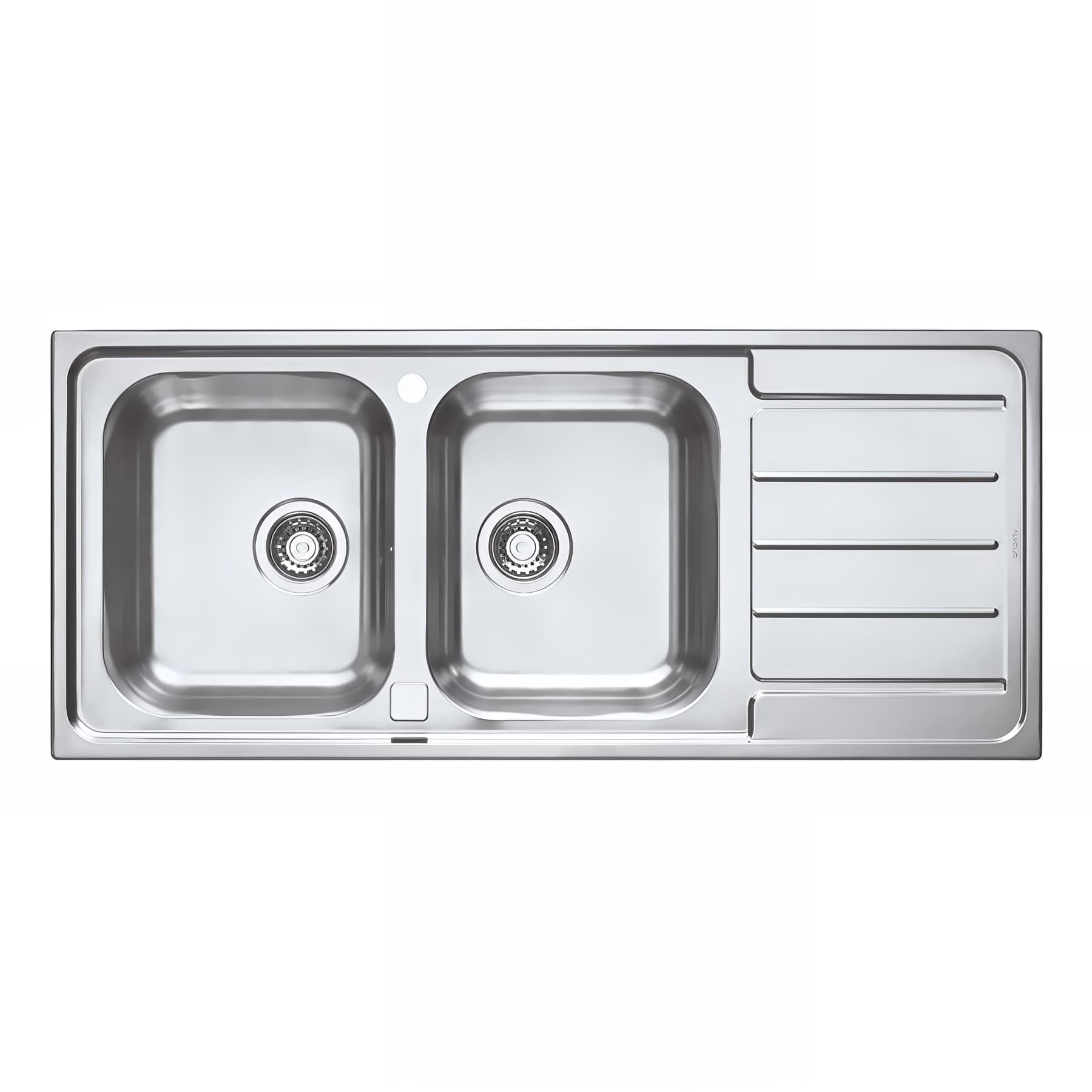 Evier à encastrer inox 18/10 toilé, LINE 2 cuves, 1 égouttoir, L116cm, vidage auto