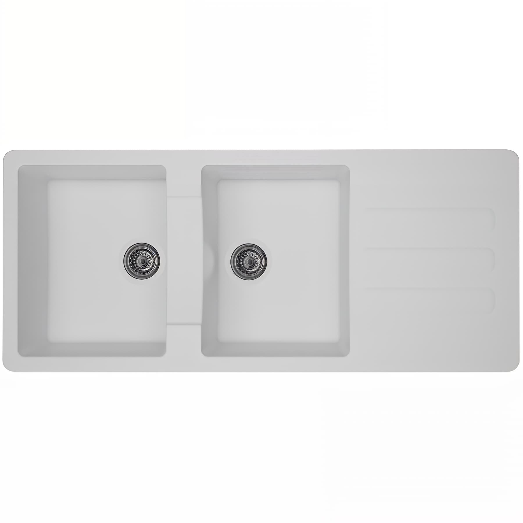 Evier à encastrer VOGUA en résine SMC blanc uni, 2 cuves, 1 égouttoir, L116cm