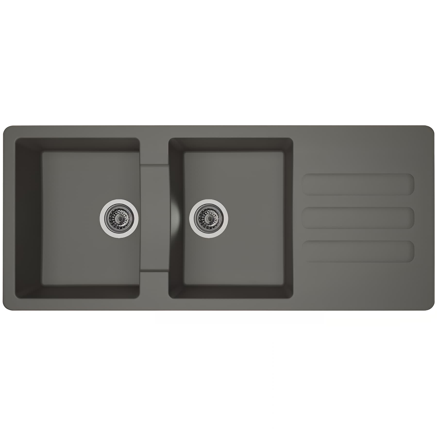 Evier à encastrer VOGUA en résine SMC gris béton, 2 cuves, 1 égouttoir, L116cm