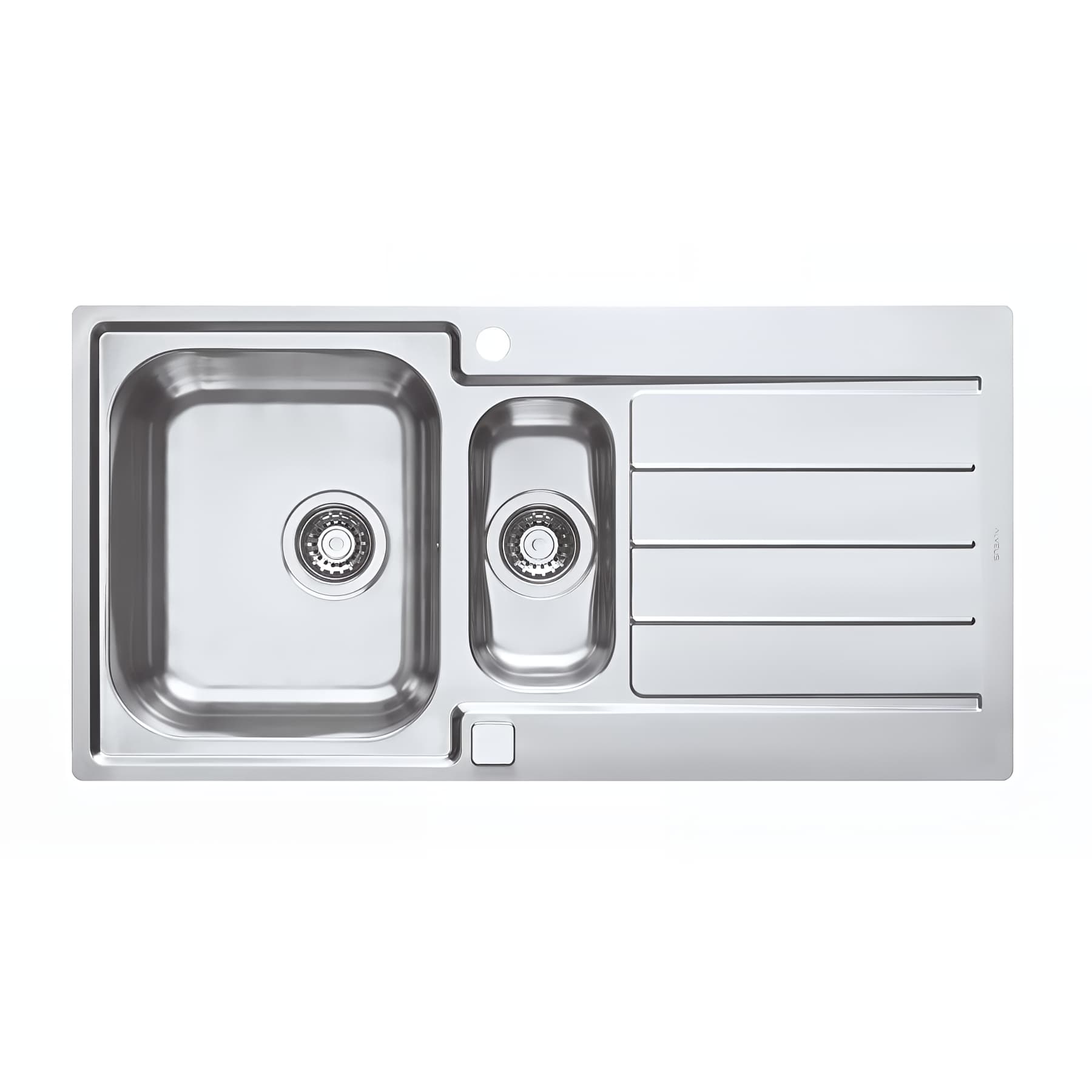 Evier à encastrer Inox 18/10 toilé, LINE 1.5 bac, 1 égouttoir, L98cm, vidage auto
