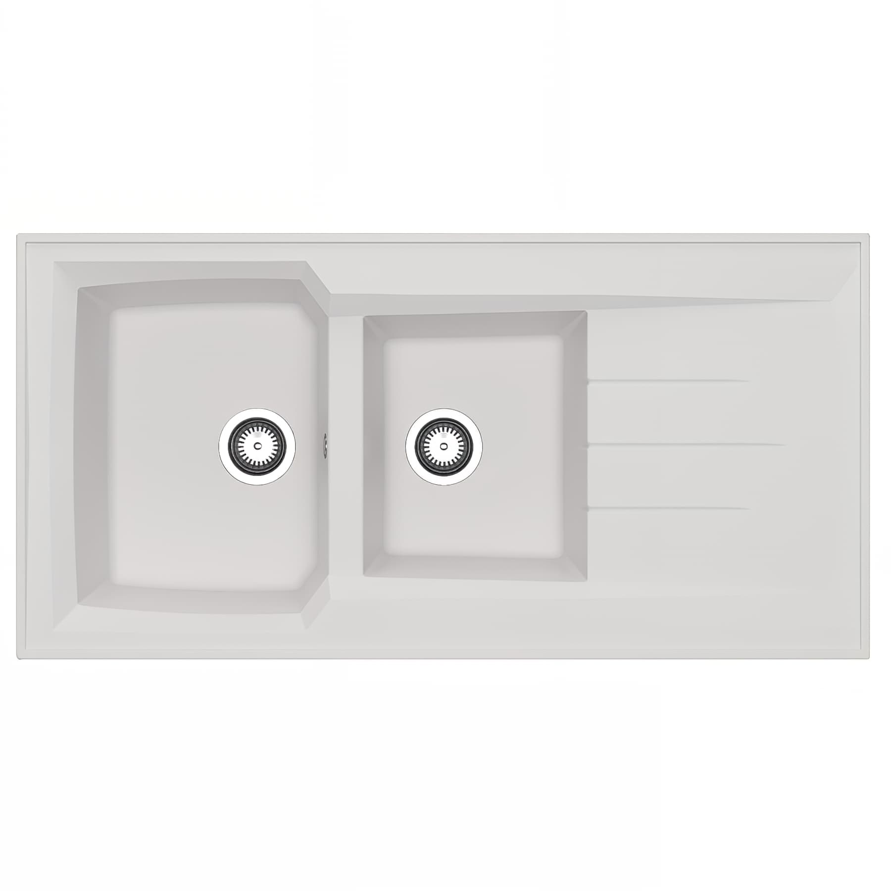 Evier à poser MONTREAL en résine SMC blanc uni, 2 bacs, 1égouttoir, L120cm, NU