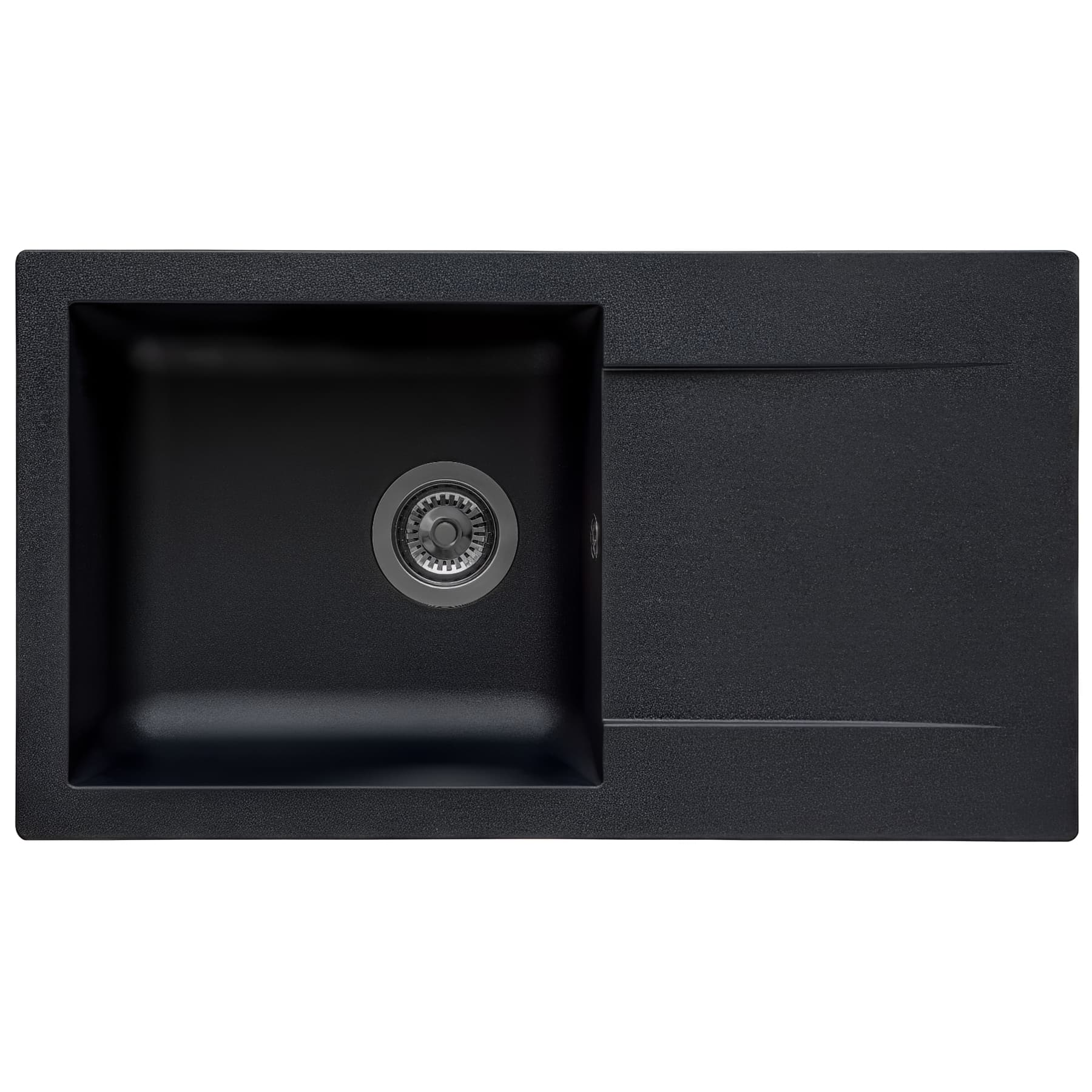 Evier à encastrer EINNA en résime PIMC noir uni, 1 cuve, 1 égouttoir, L78cm