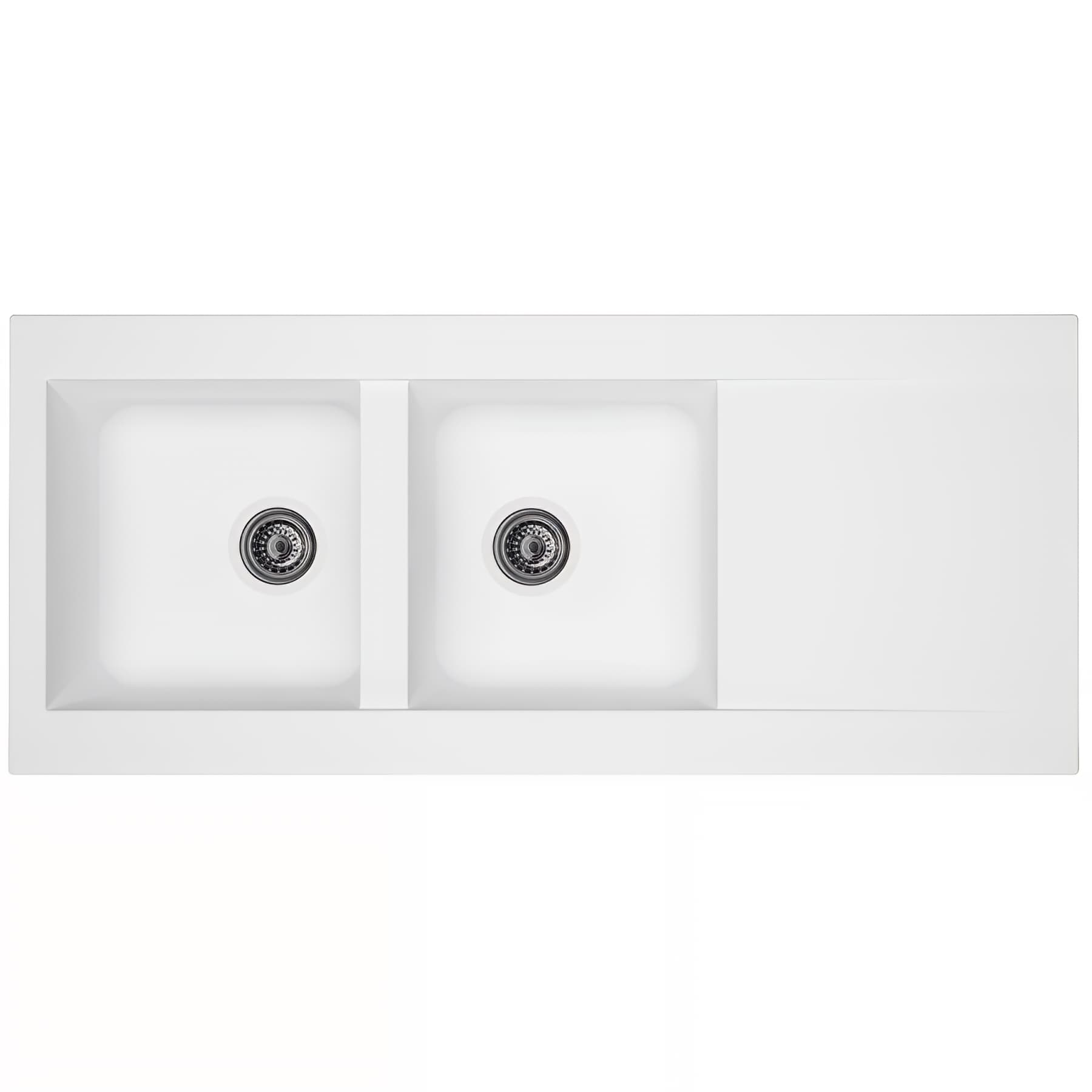 Evier à encastrer EINNA en résime PIMC blanc uni, 2 cuves, 1 égouttoir, L100cm