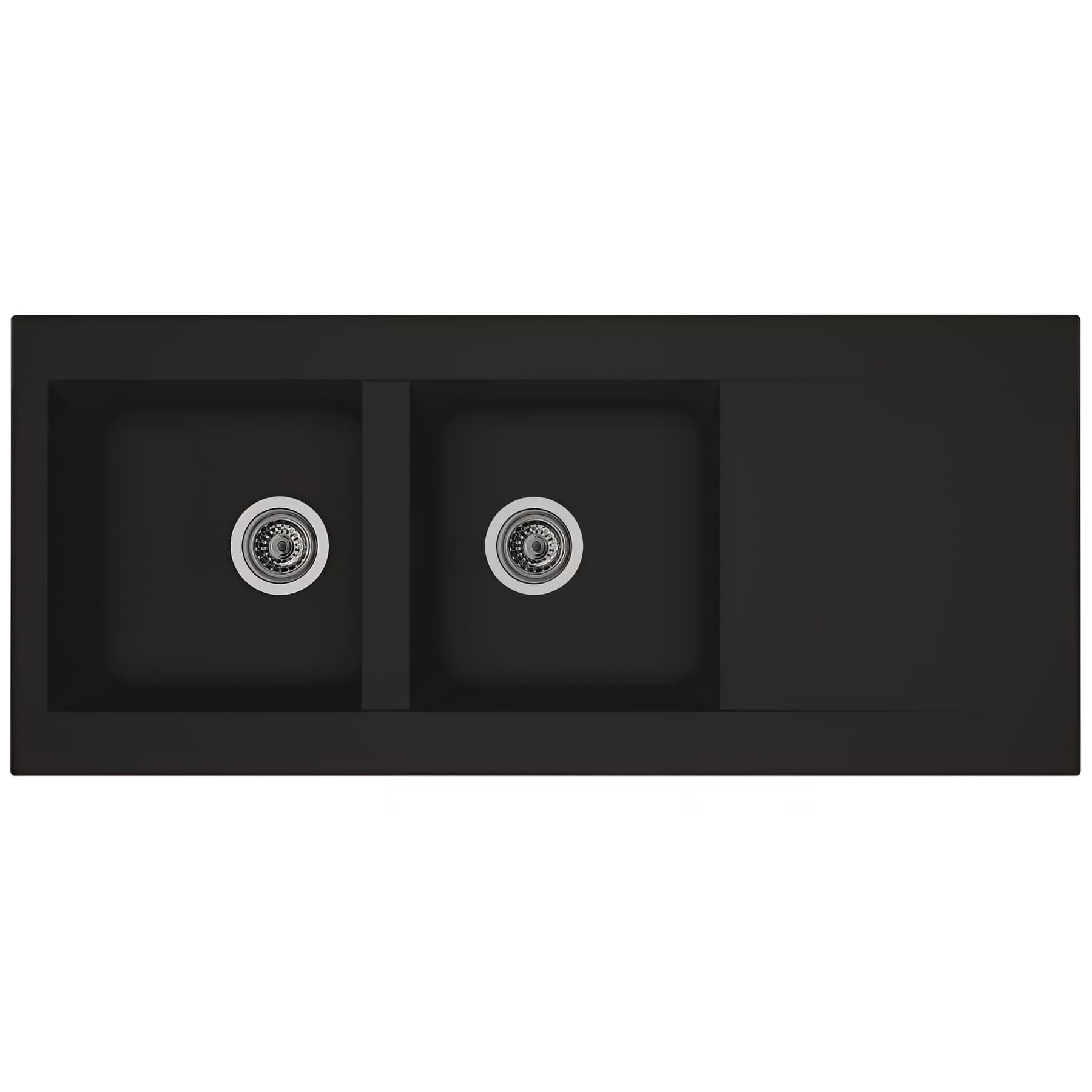Evier à encastrer EINNA en résime PIMC noir uni, 2 cuves, 1 égouttoir, L100cm