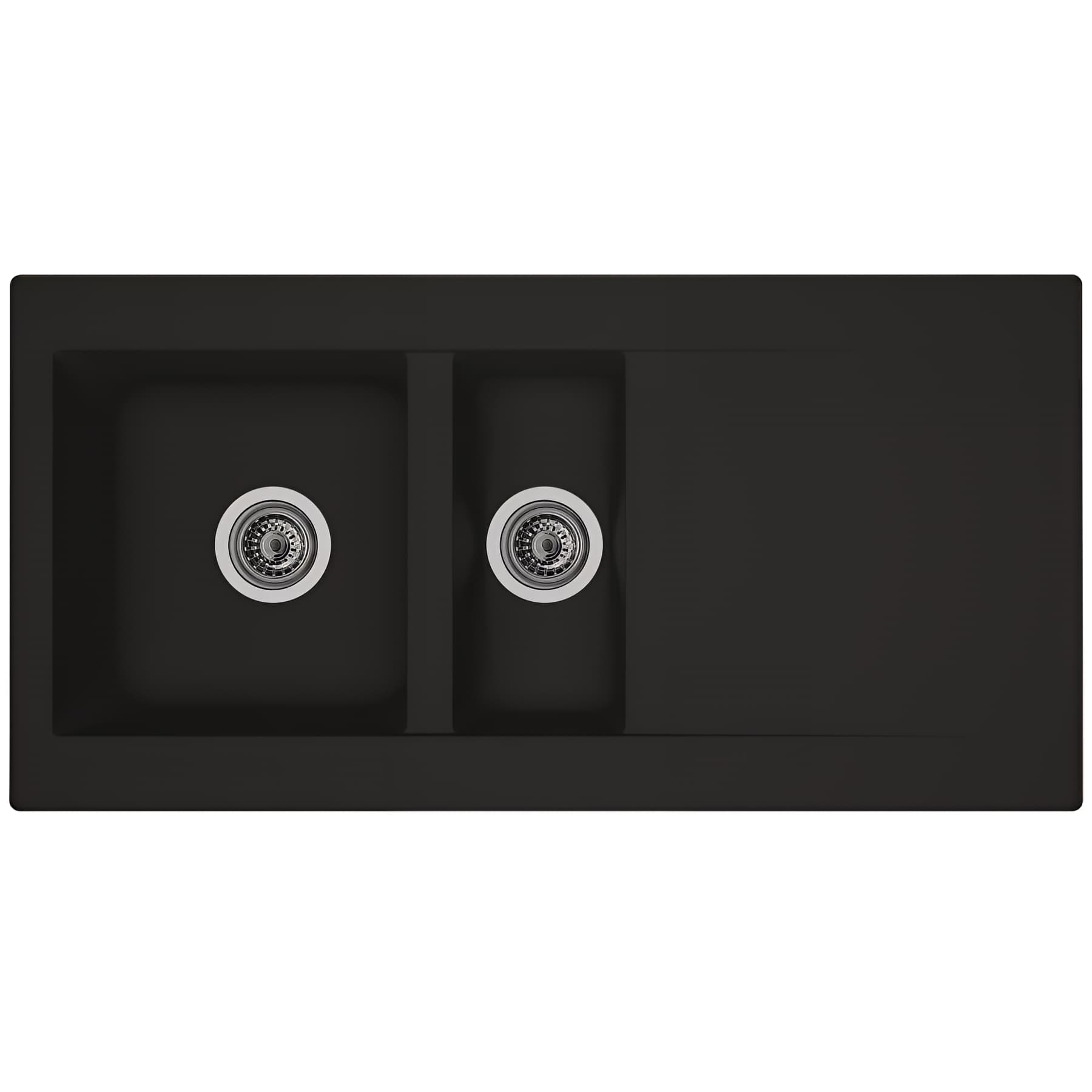 Evier à encastrer EINNA en résime PIMC noir uni, 1,5 cuve, 1 égouttoir, L100cm