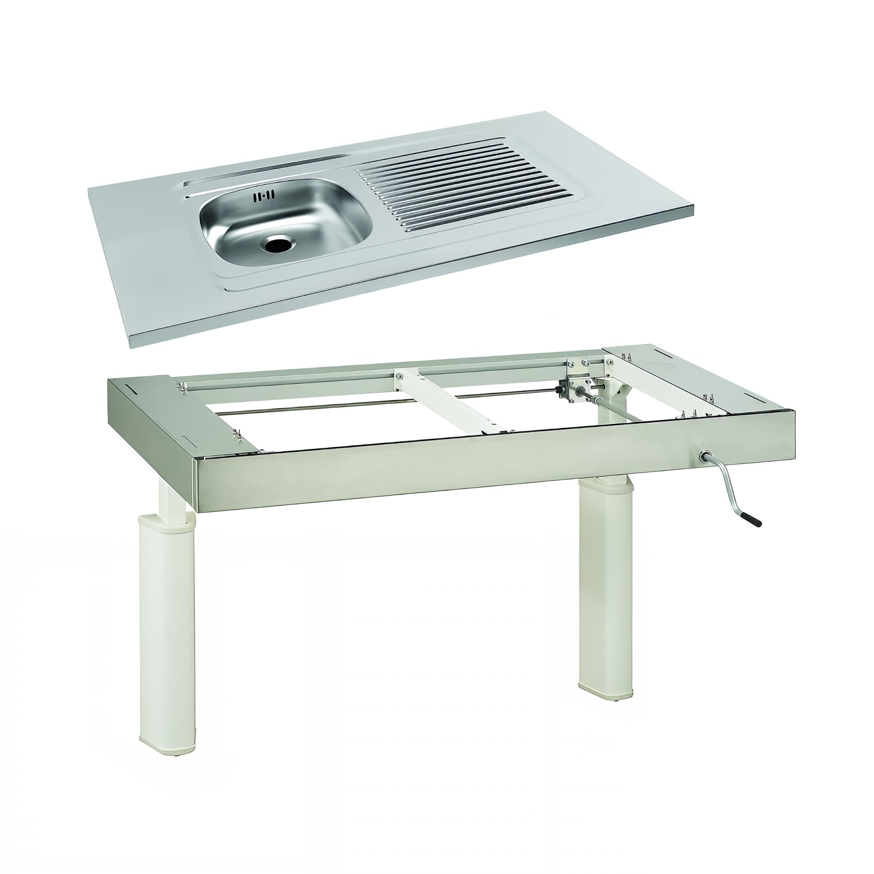 Evier  PMR inox 18/10 lisse sans cuisson, L120cm, avec cadre flexikit