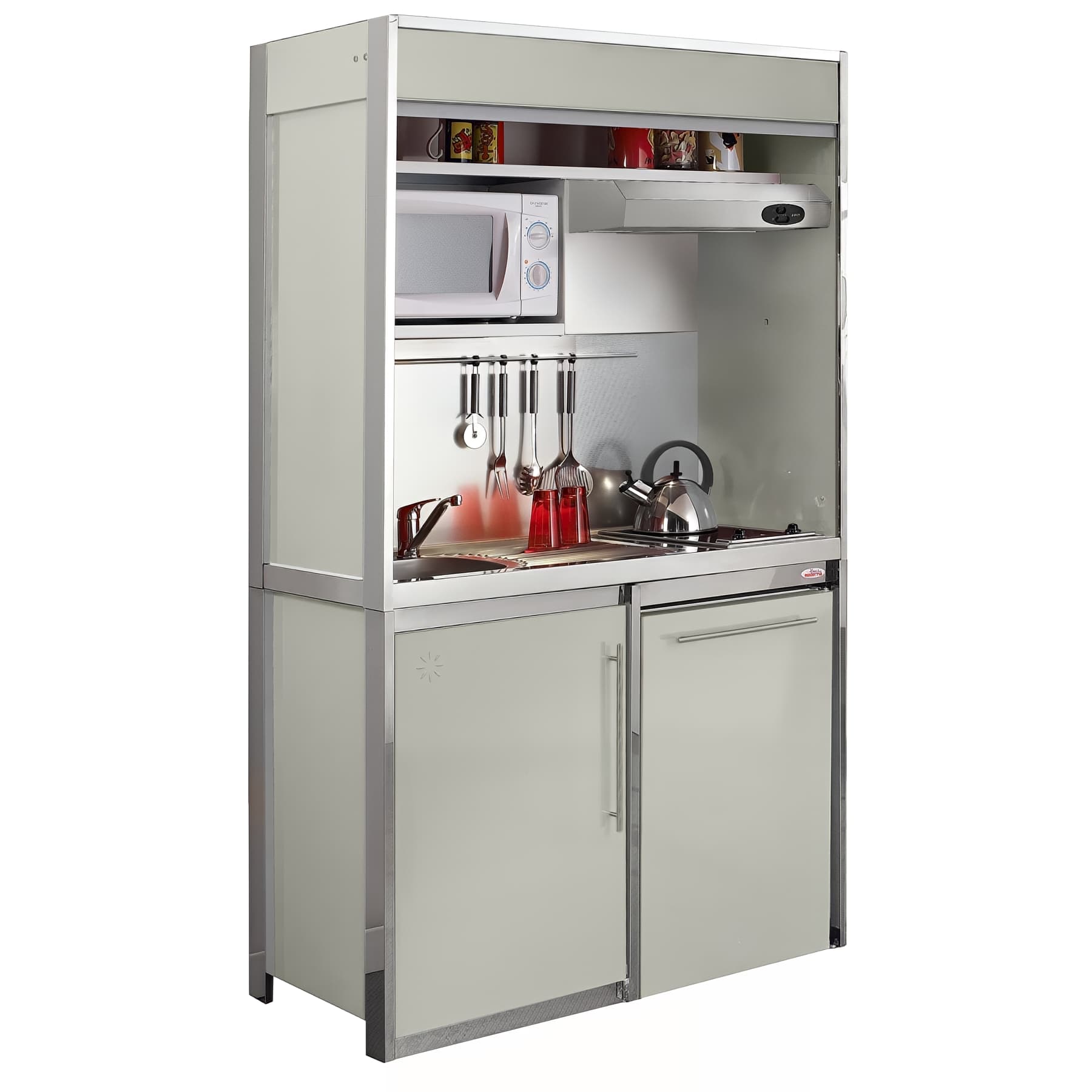Cuisine compacte Combiloc DECO en métal GRIS SOIE, L120xP60xH202