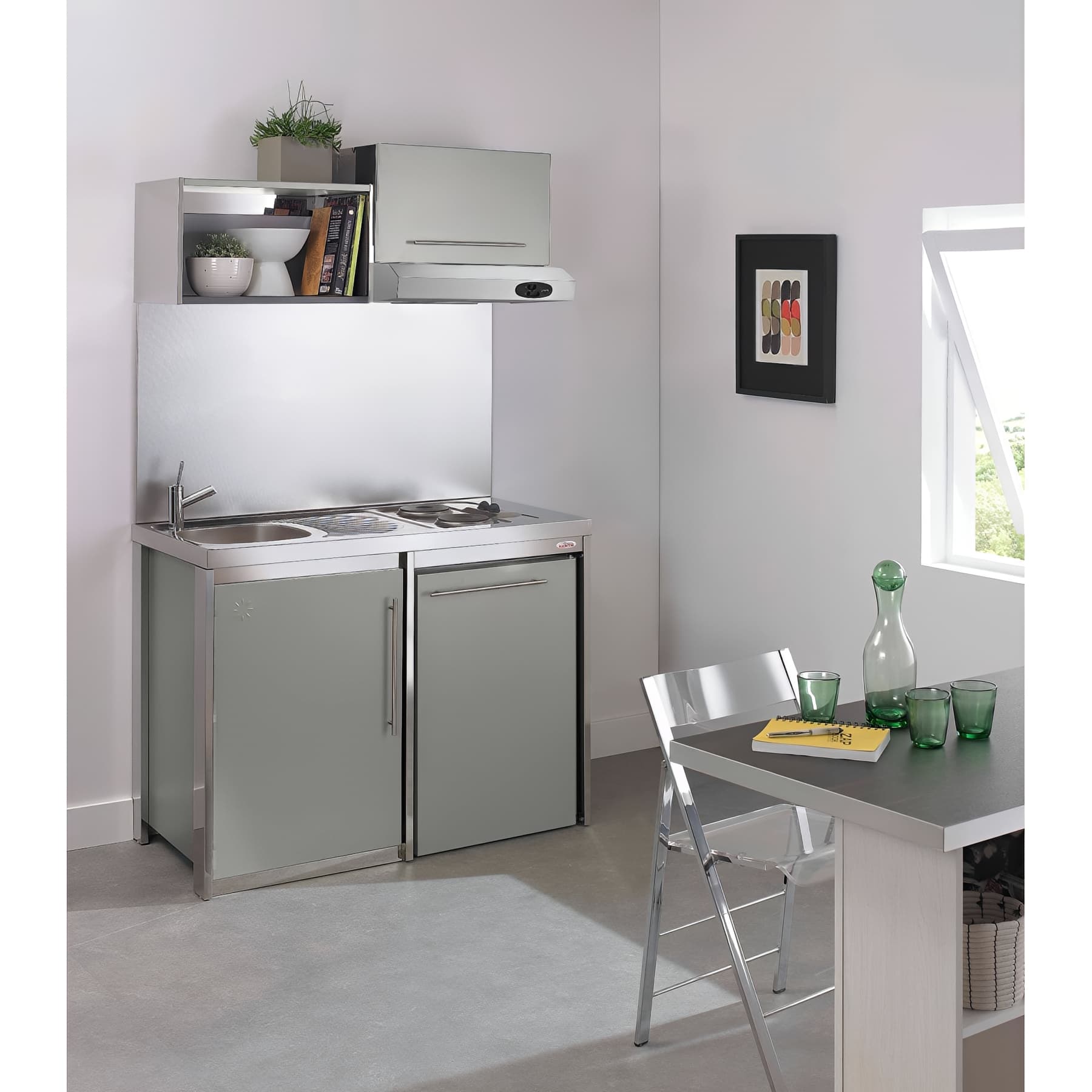 Meuble haut sur hotte, Métalline, 1 abattant métal thermolaqué GRIS ALU 60 cm