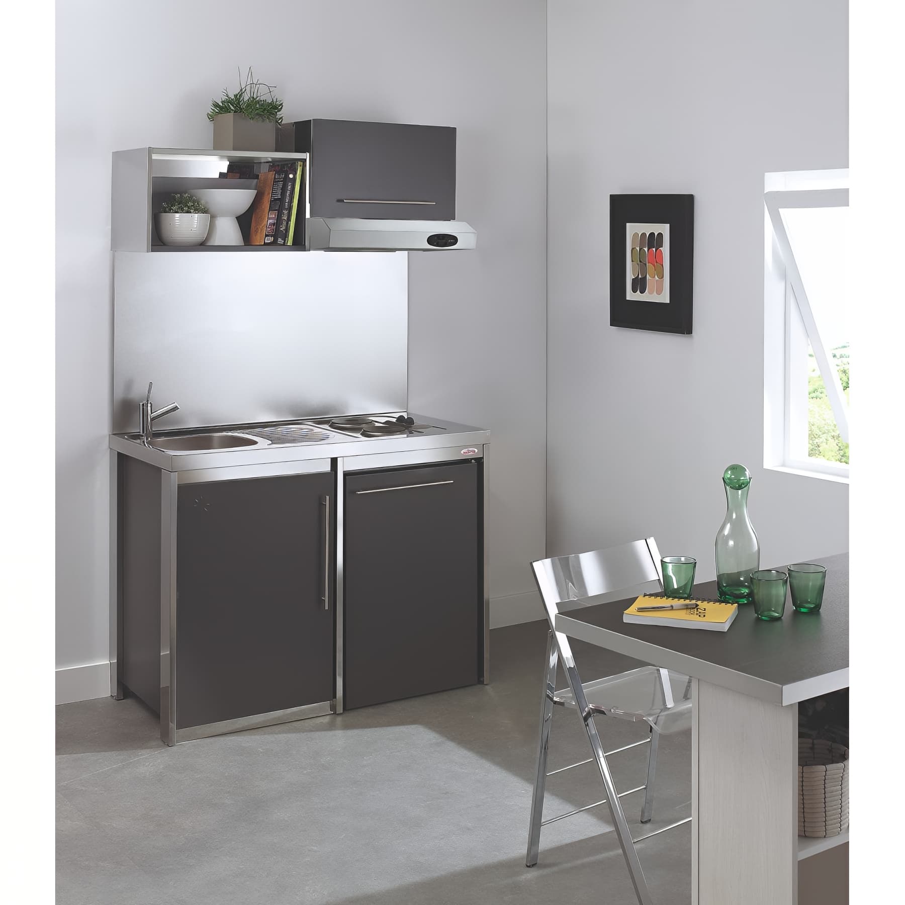 Meuble haut sur hotte, Métalline, 1 abattant métal thermolaqué ANTHRACITE 60 cm