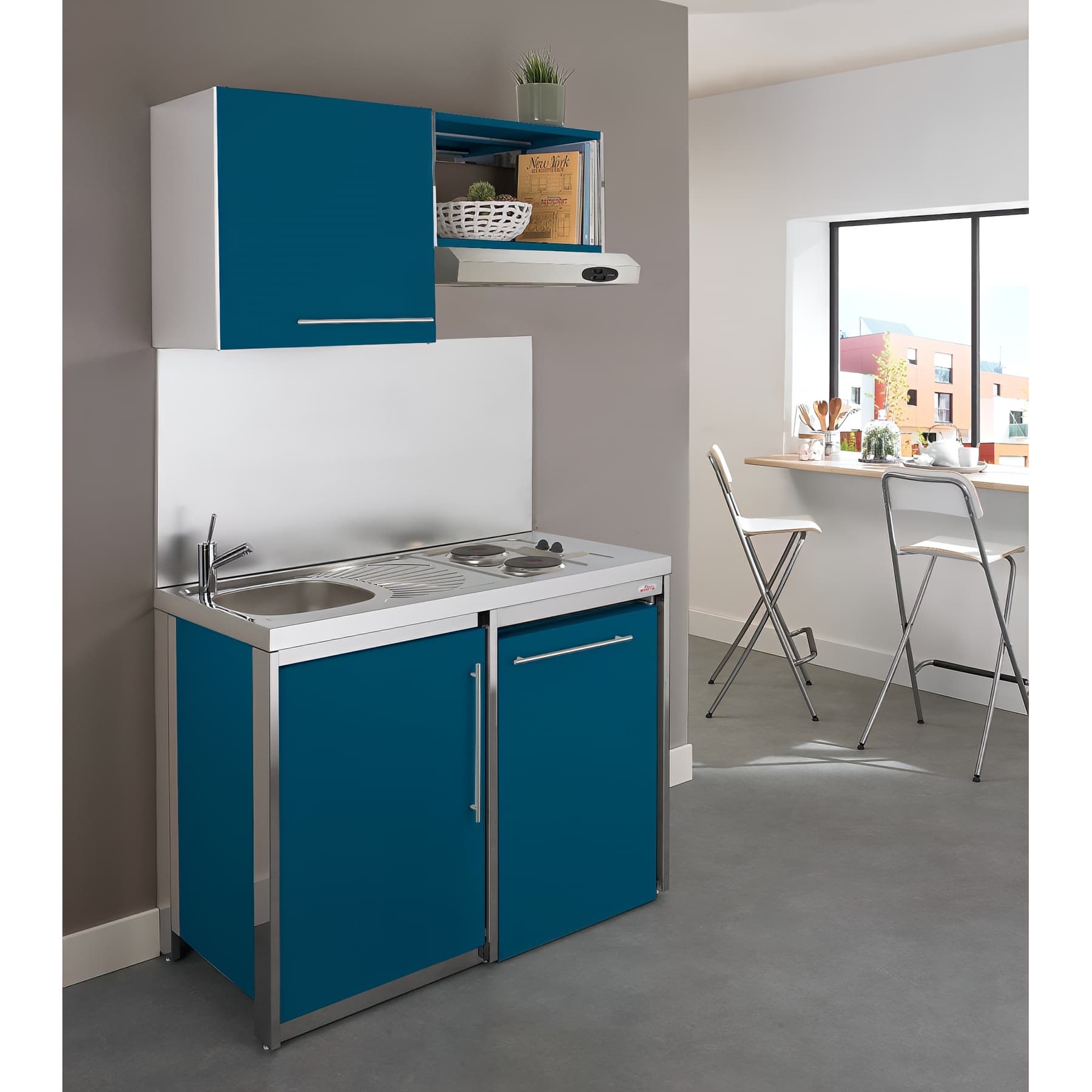Meuble Métalline haut 1 porte, en métal thermolaqué BLEU 60 cm