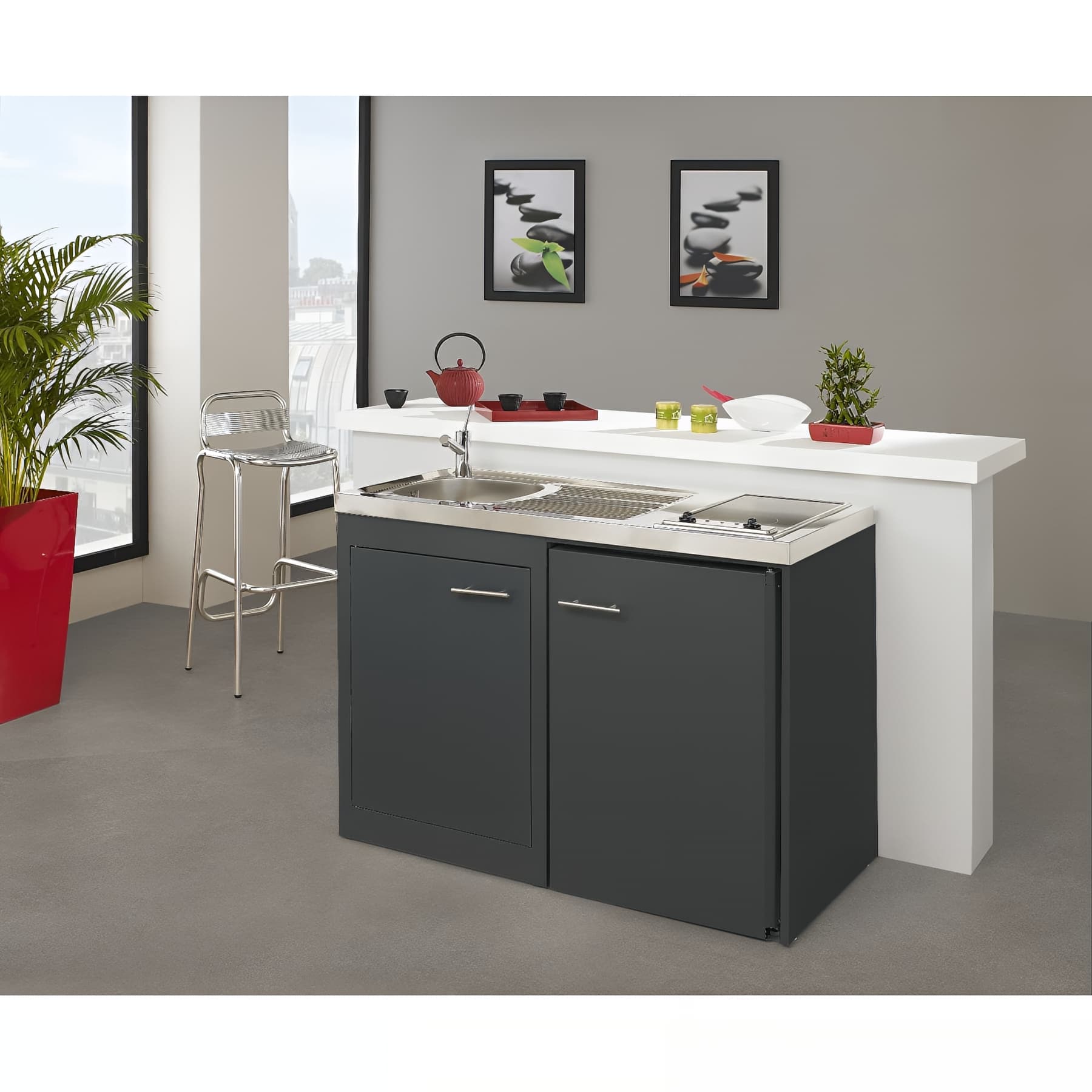 Meuble bas Clipmétal ANTHRACITE pour cuisinette 120 cm