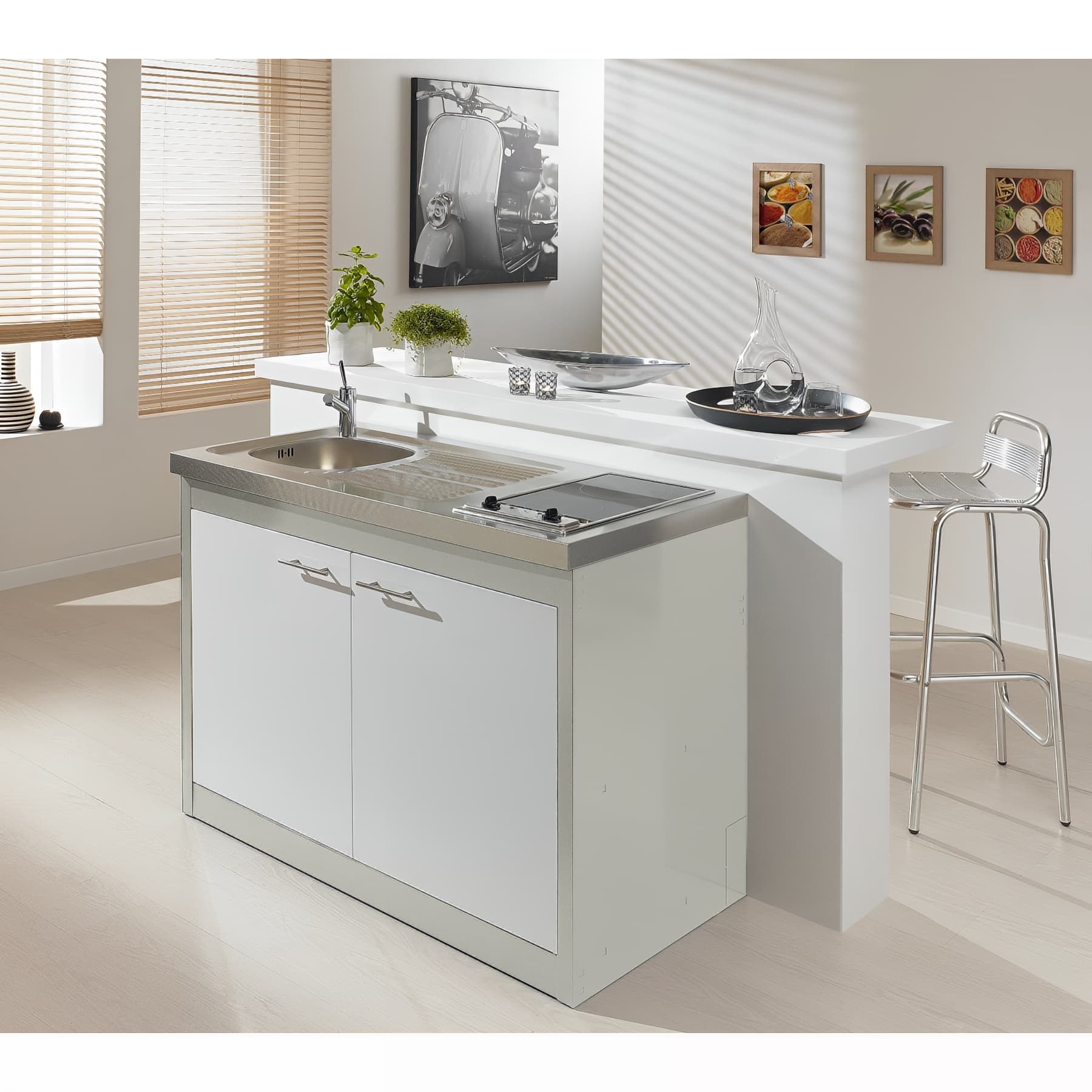 Meuble sous-évier Clipmétal GRIS SOIE pour cuisinette 120 cm