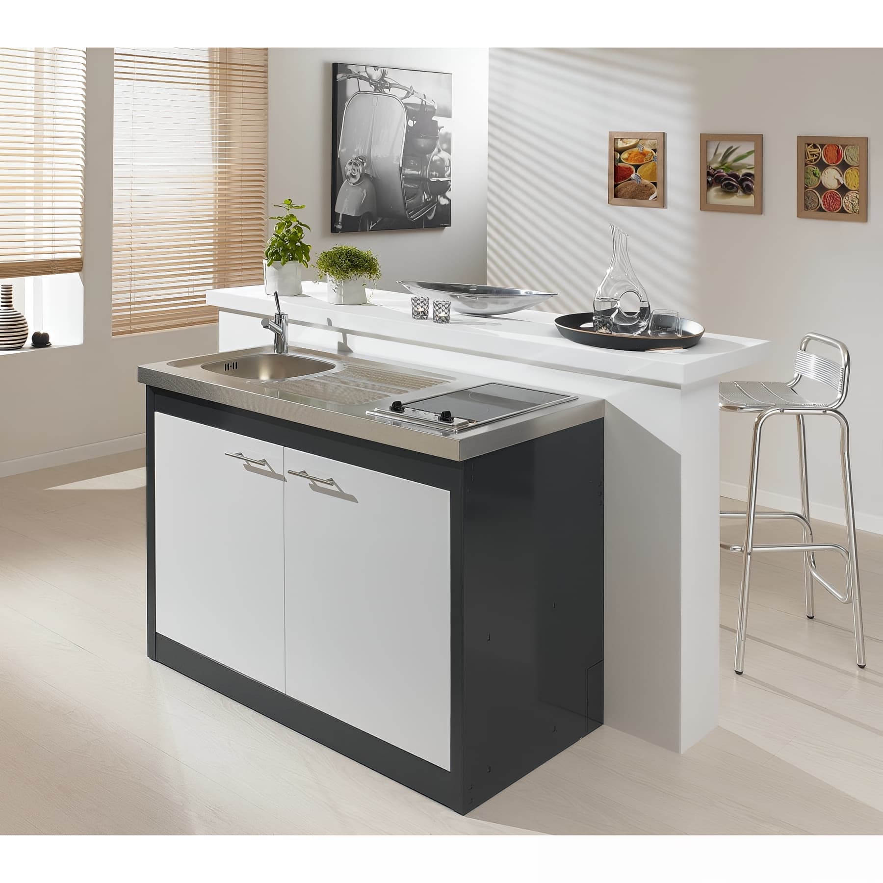 Meuble sous-évier Clipmétal ANTHRACITE pour cuisinette 120 cm