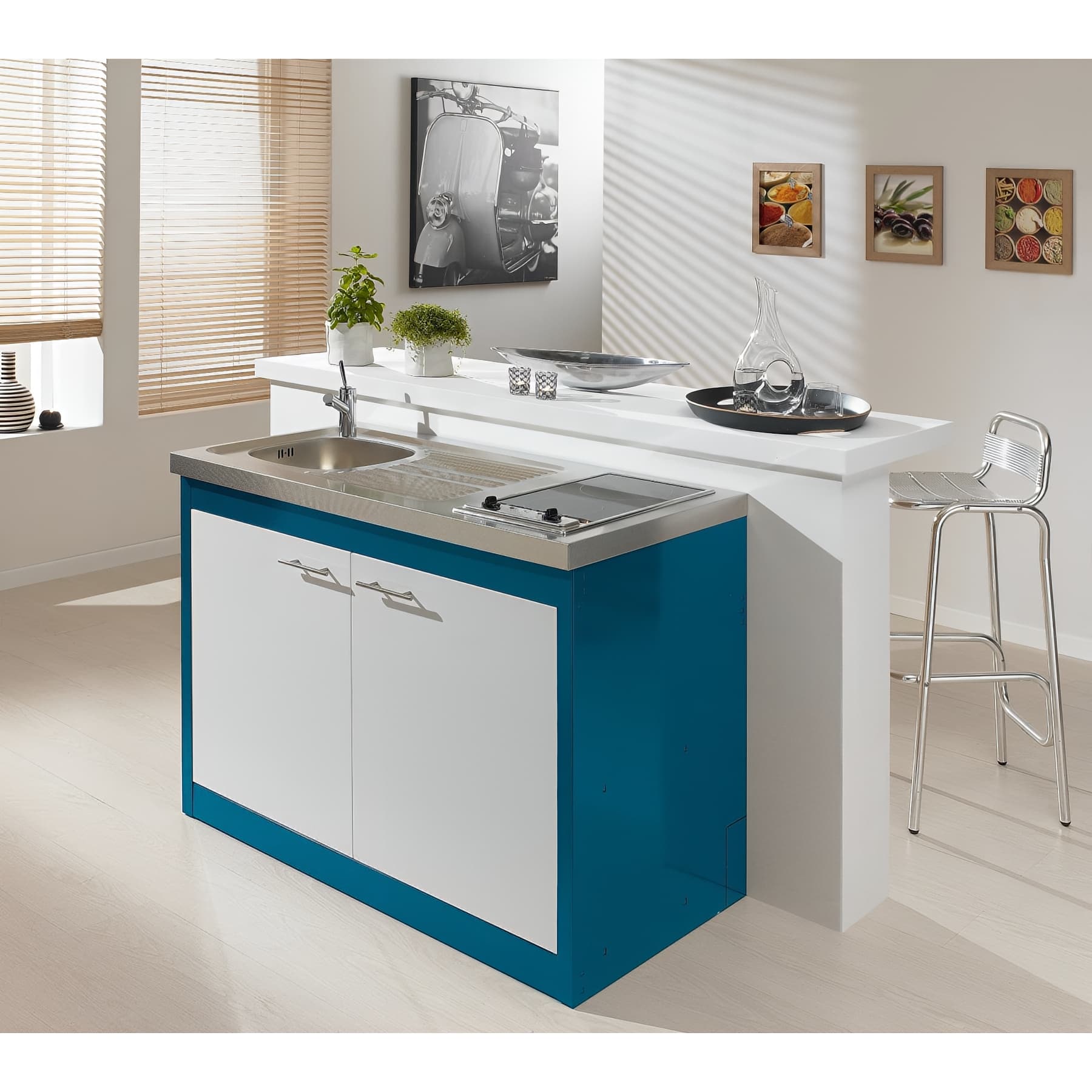 Meuble sous-évier Clipmétal BLEU pour cuisinette 120 cm