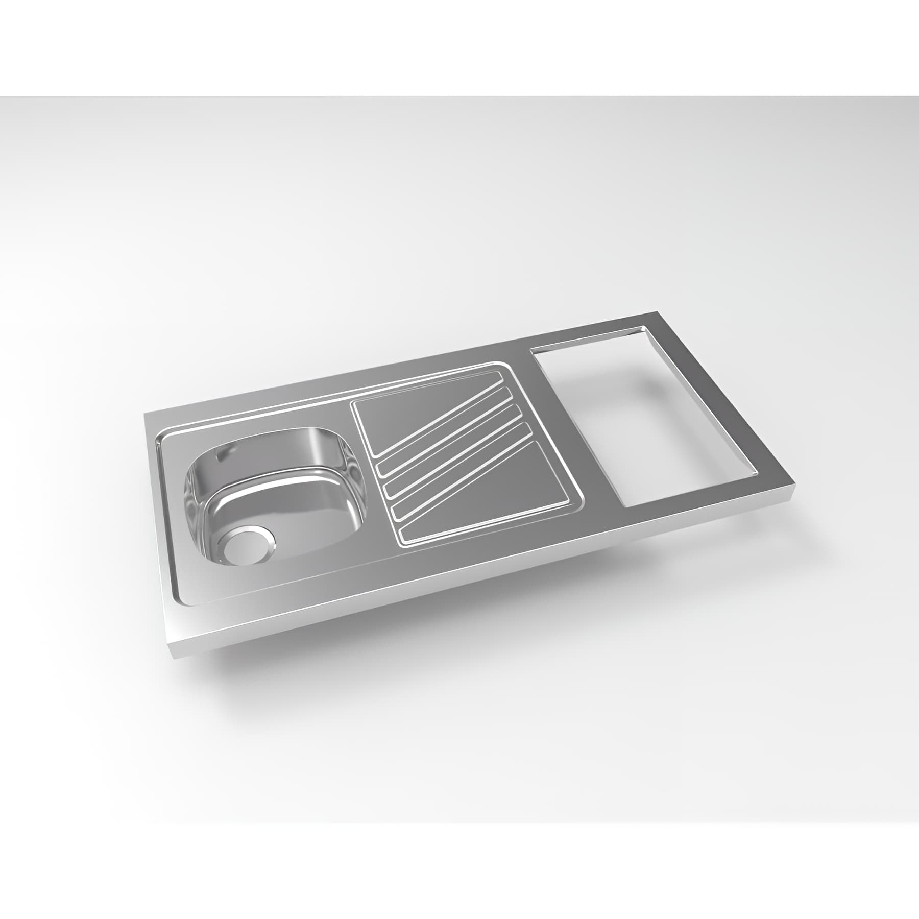 Evier cuisinette NOVENTA 1 cuve 1200 mm, inox 18/10 lisse, vidage manuel inclus