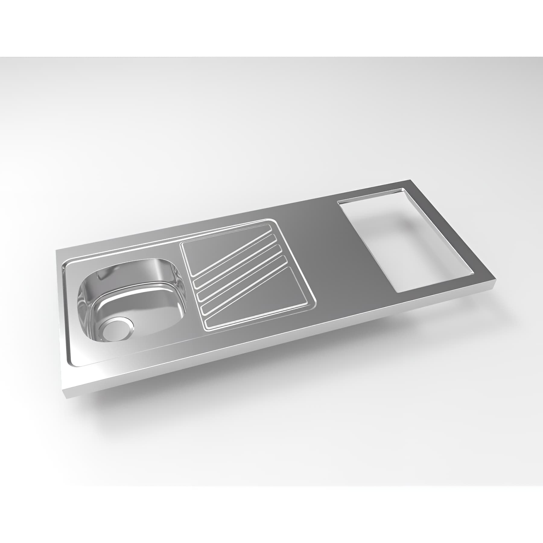Evier cuisinette NOVENTA 1 cuve 1400 mm, inox 18/10 lisse, vidage manuel inclus