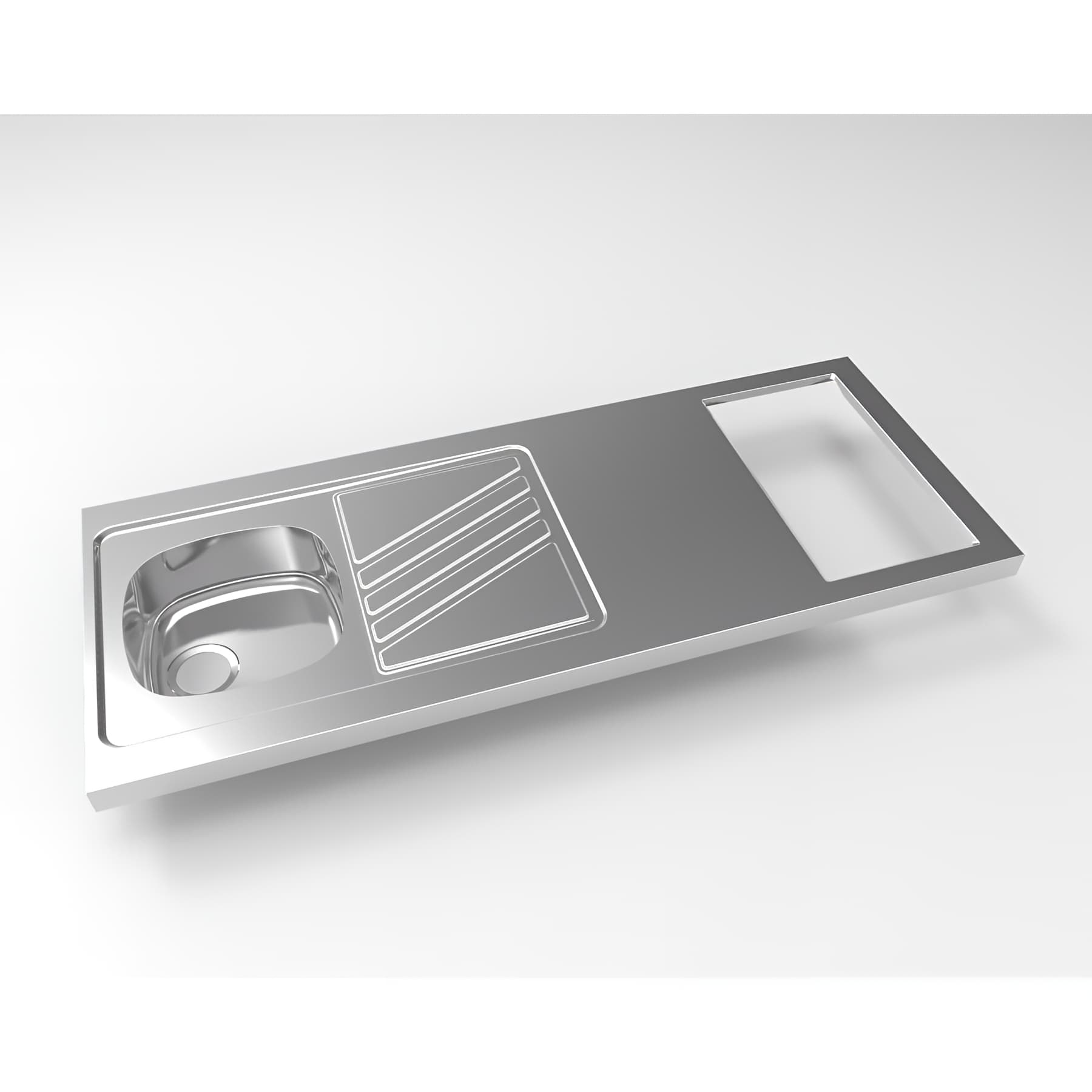 Evier cuisinette NOVENTA 1 cuve 1500 mm, inox 18/10 lisse, vidage manuel inclus