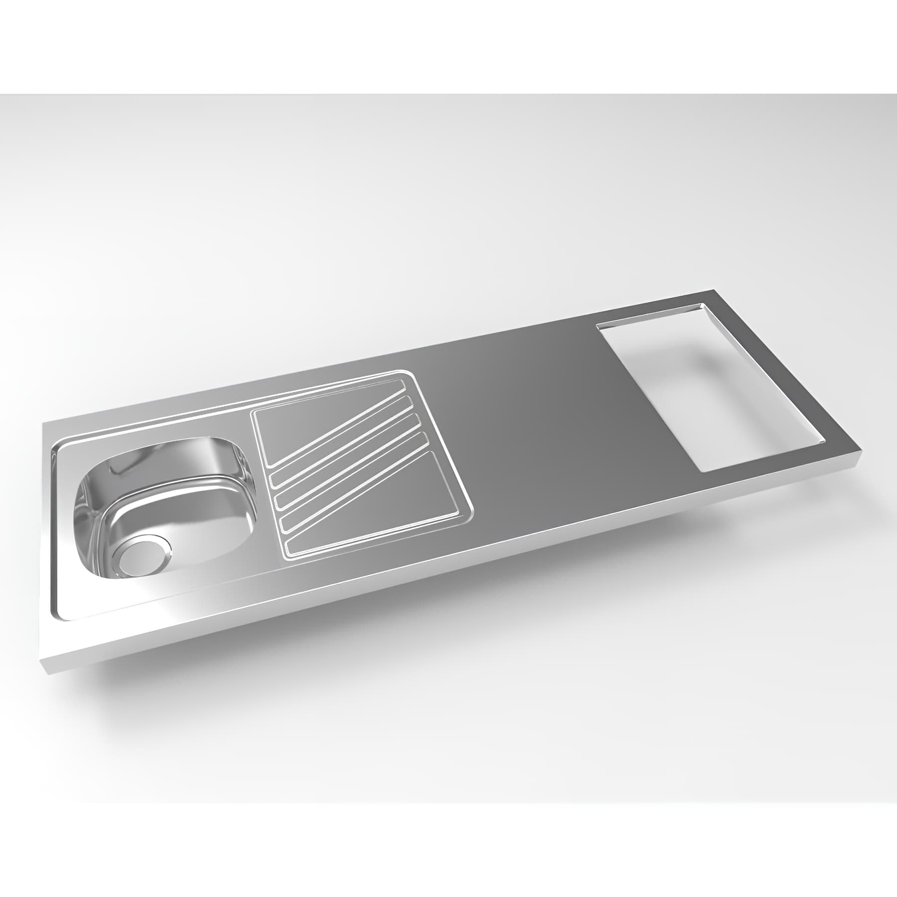 Evier cuisinette NOVENTA 1 cuve 1600 mm, inox 18/10 lisse, vidage manuel inclus