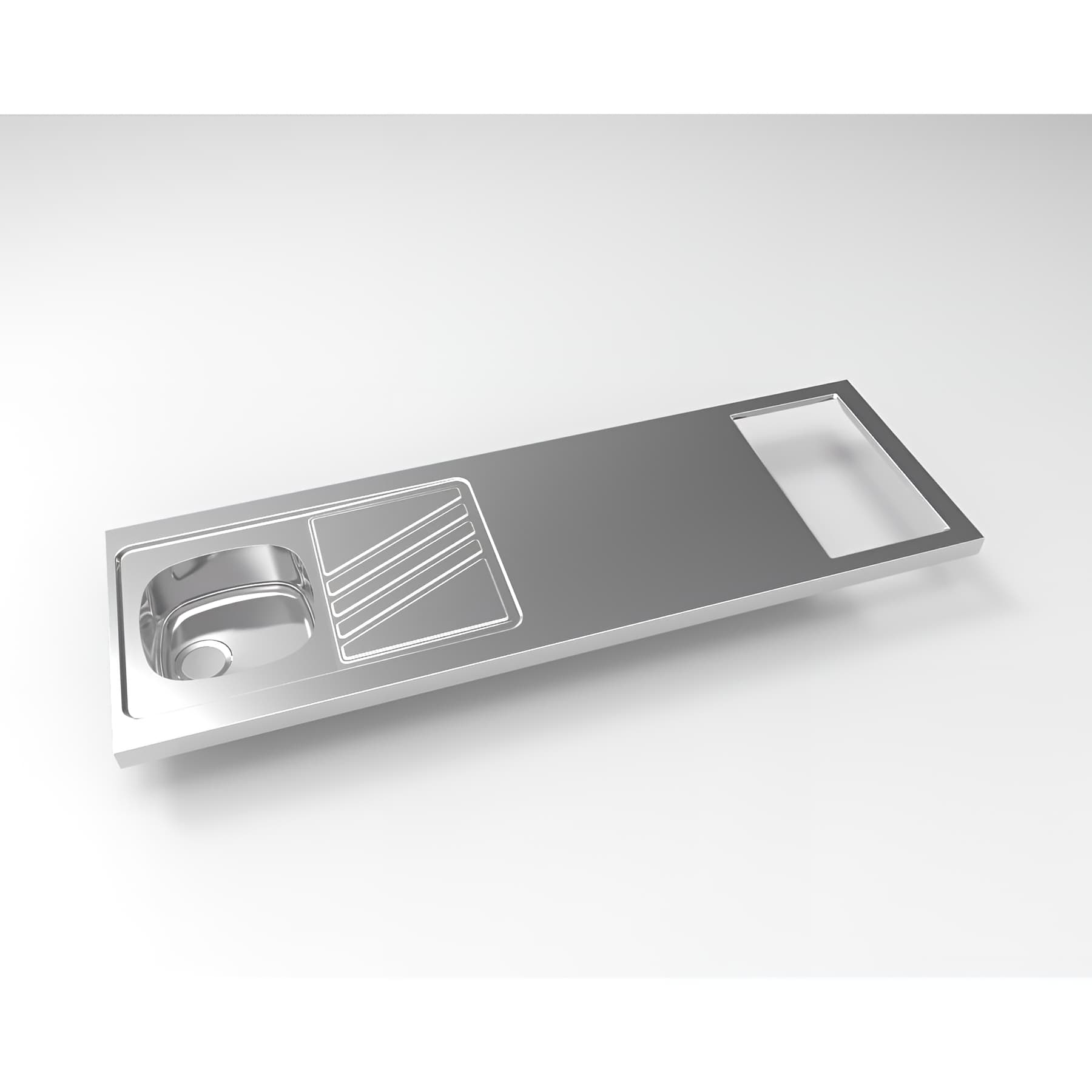 Evier cuisinette NOVENTA 1 cuve 1800 mm, inox 18/10 lisse, vidage manuel inclus