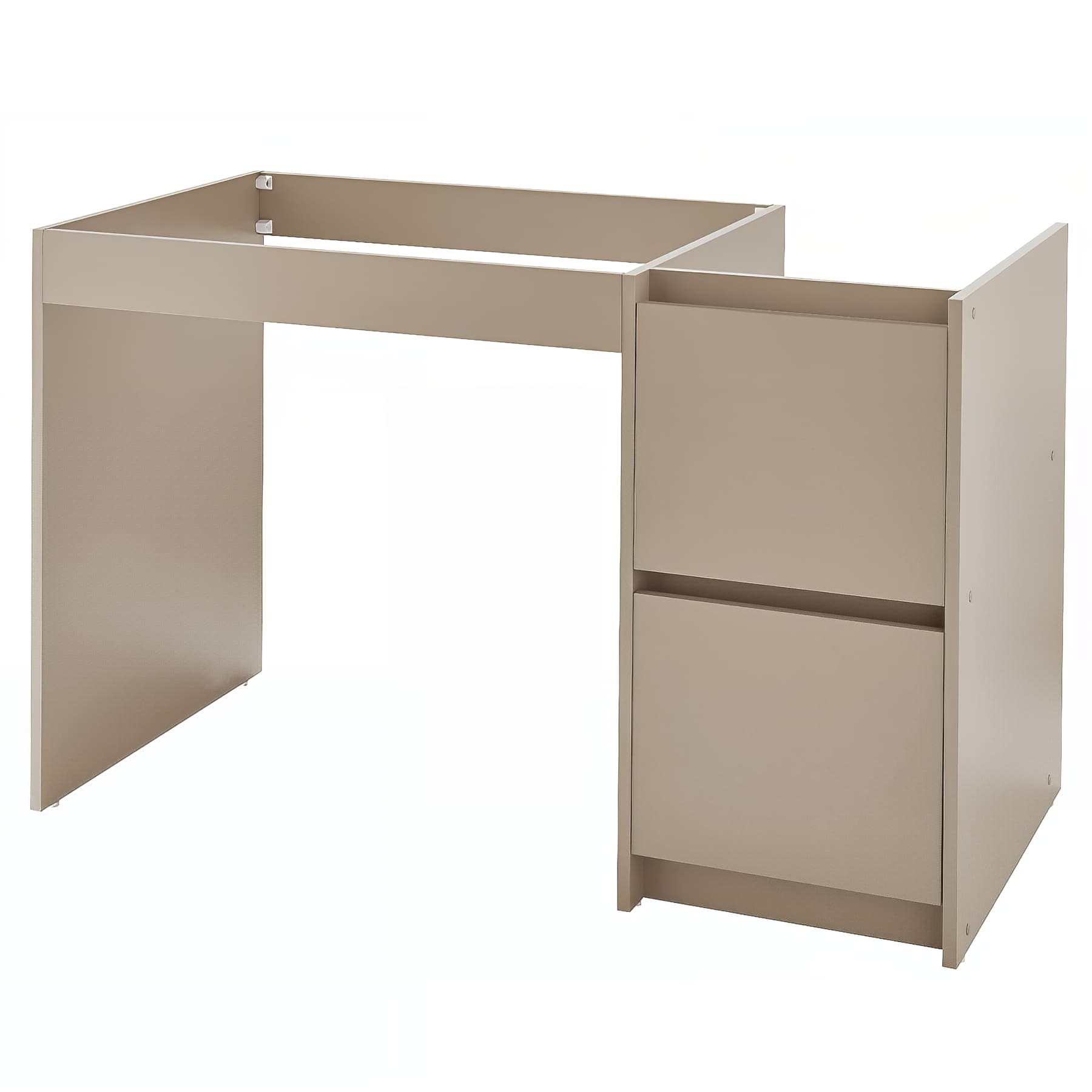 Meuble bas PMR en mélaminé ARGILE 16mm, 1 caisson+2 tiroirs pour cuisinette 120 cm