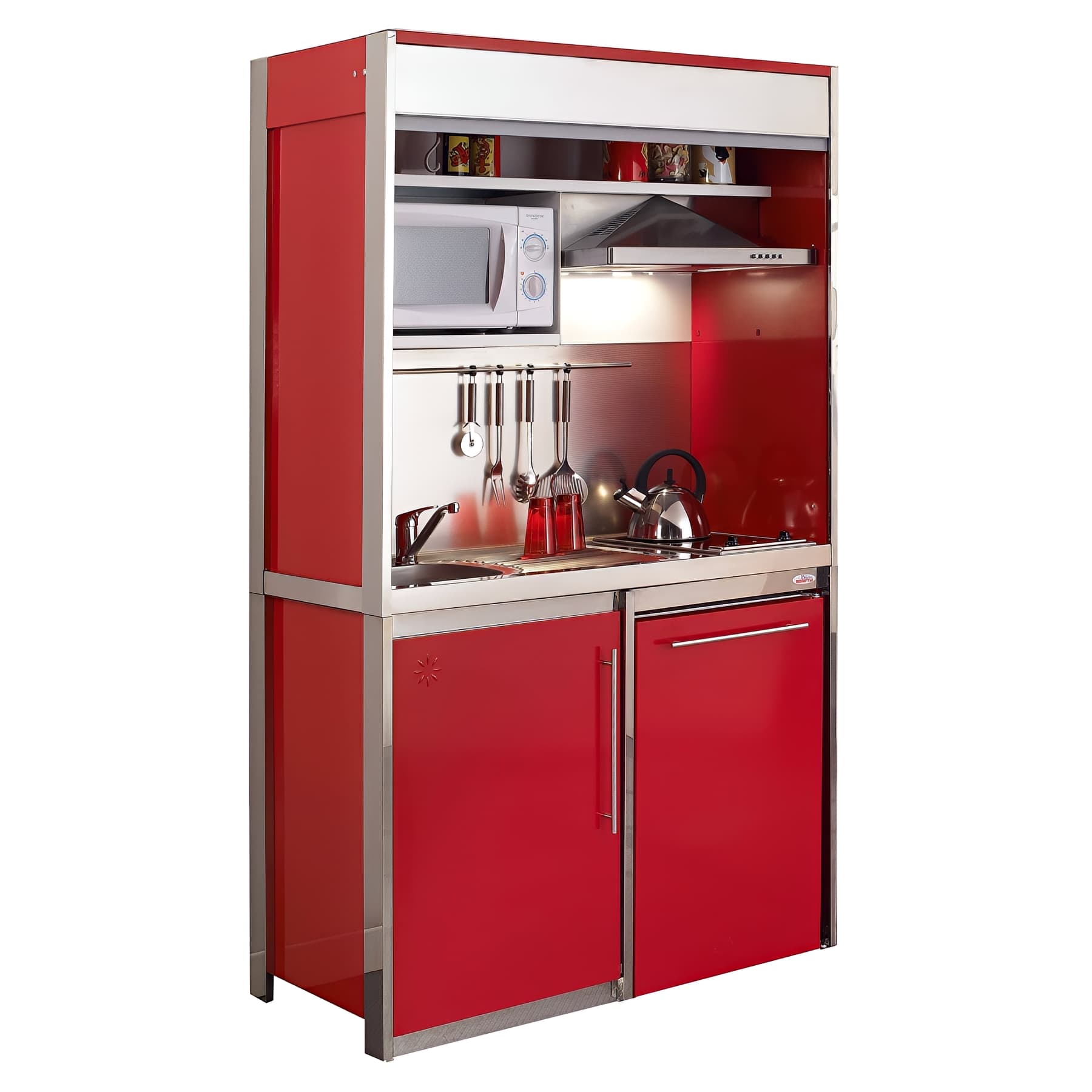 Cuisine compacte Combiloc DECO en métal CARMIN, L120xP60xH202
