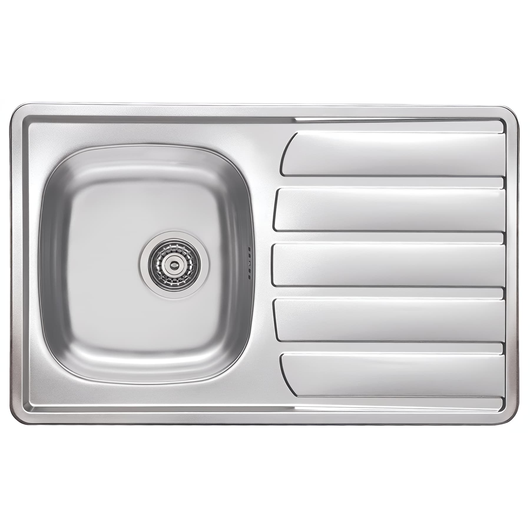 Evier à encastrer inox 18/10 satiné, ZOOM 1 cuve, 1 égouttoir, L79cm, vidage manuel