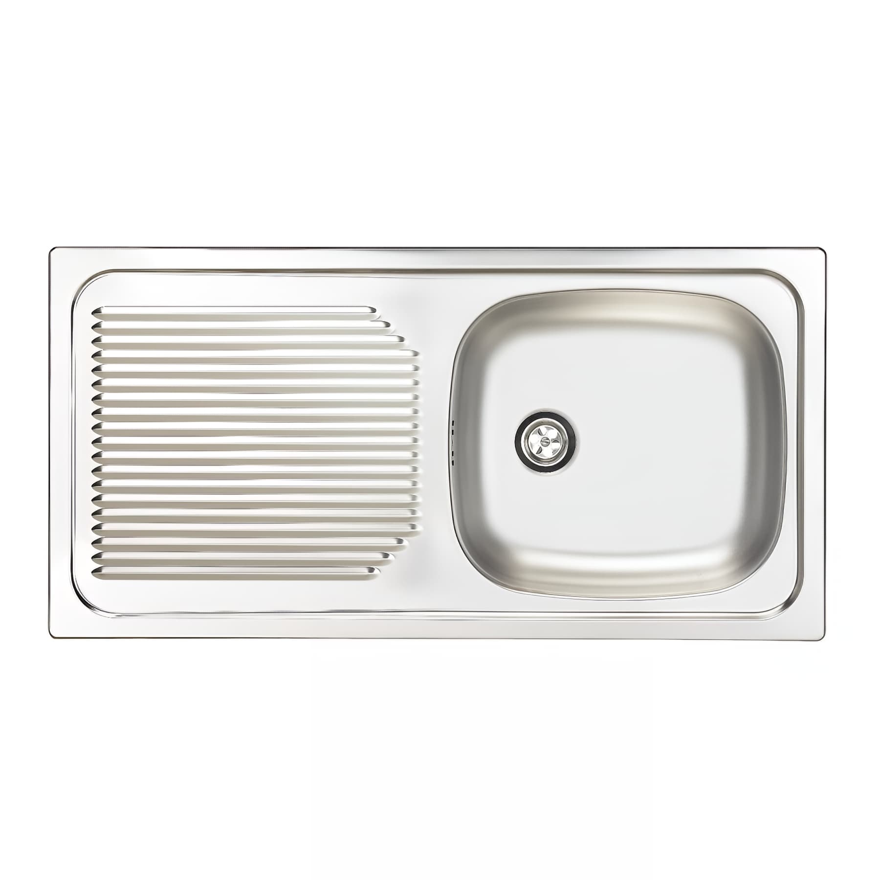 Evier à encastrer inox 18/10 lisse, ECO 1 cuve, 1 égouttoir, L86cm, nu