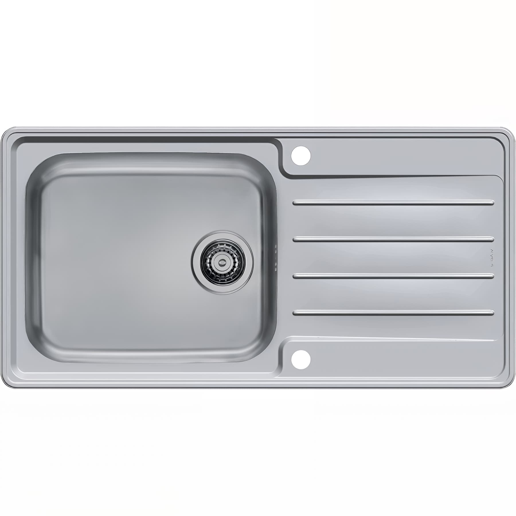 Evier à encastrer inox 18/10 satiné, LINE 1 gde cuve, 1 égouttoir, L98cm, vidage auto