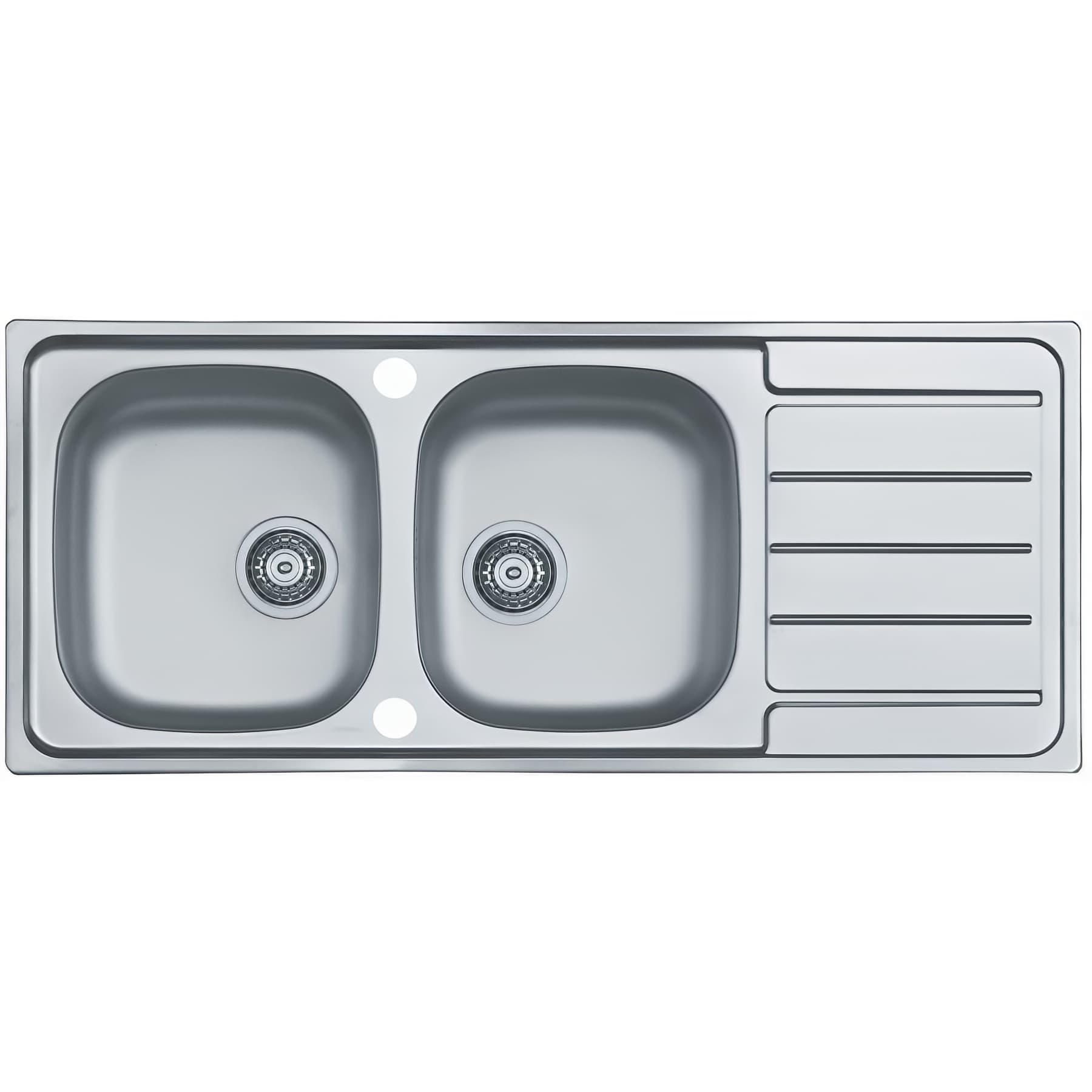 Evier à encastrer inox 18/10 satiné, LINE 2 cuves, 1 égouttoir, L116cm, vidage auto