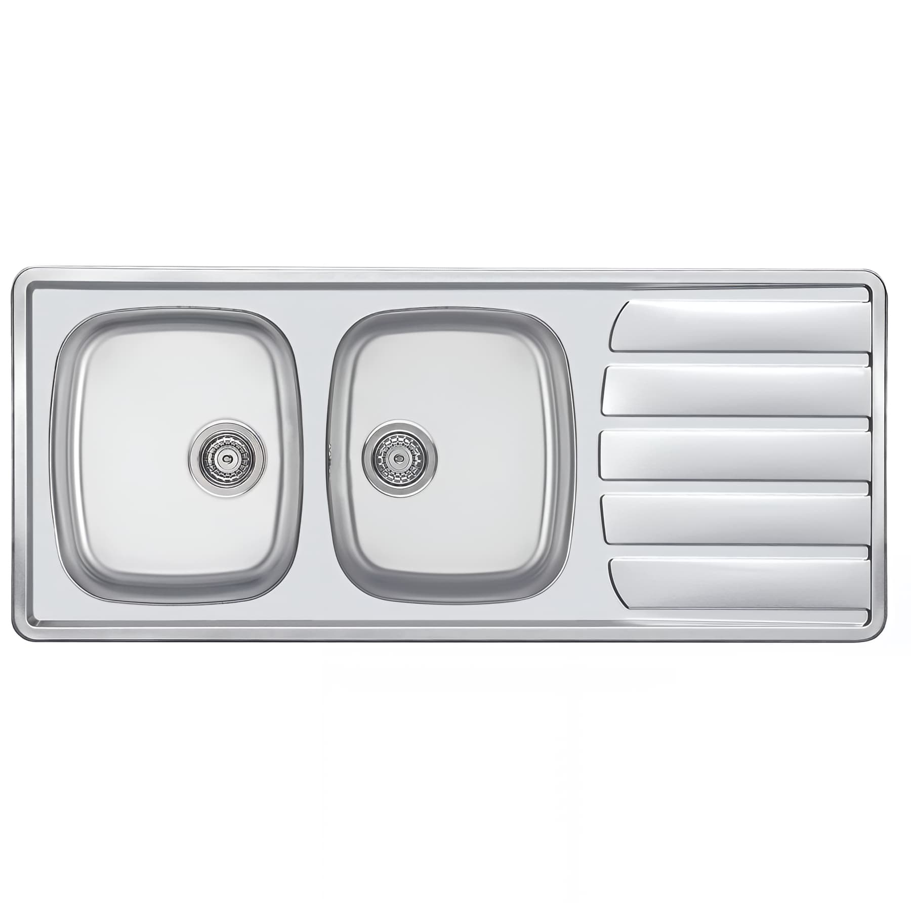 Evier à encastrer Inox 18/10 satiné, ZOOM 2 bacs, 1 égouttoir L116cm, vidage manuel