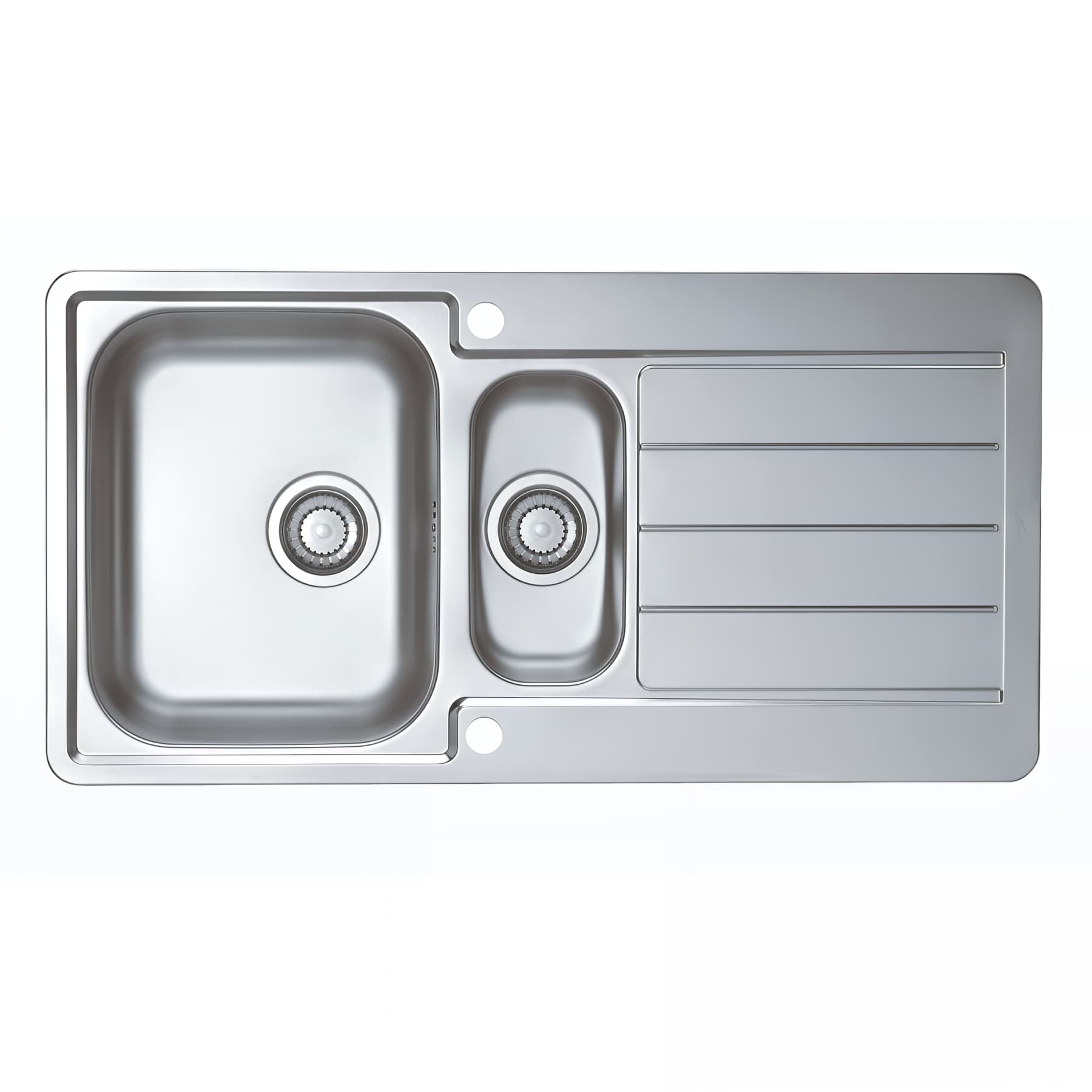 Evier à encastrer Inox 18/10 satiné, LINE 1.5 bac, 1 égouttoir, L98cm, vidage auto